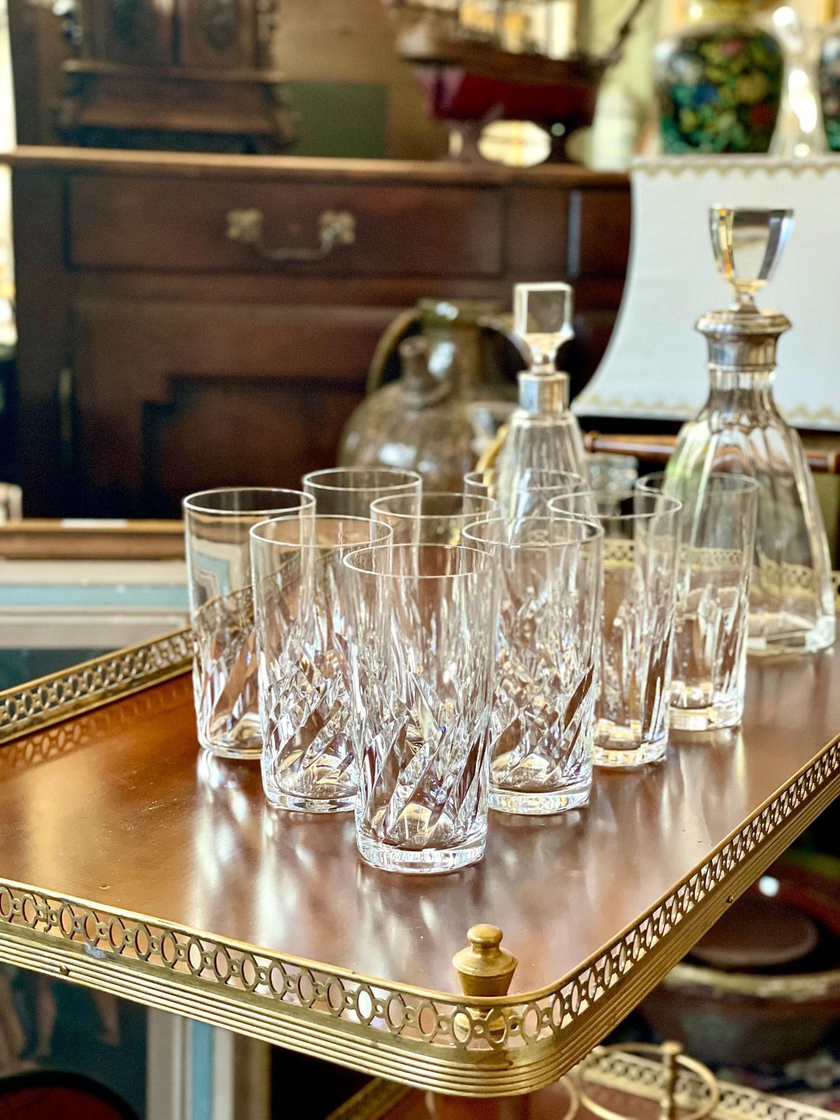 photo vinterior Set Of Nine Mismatched Saint Louis Crystal Highball Glasses