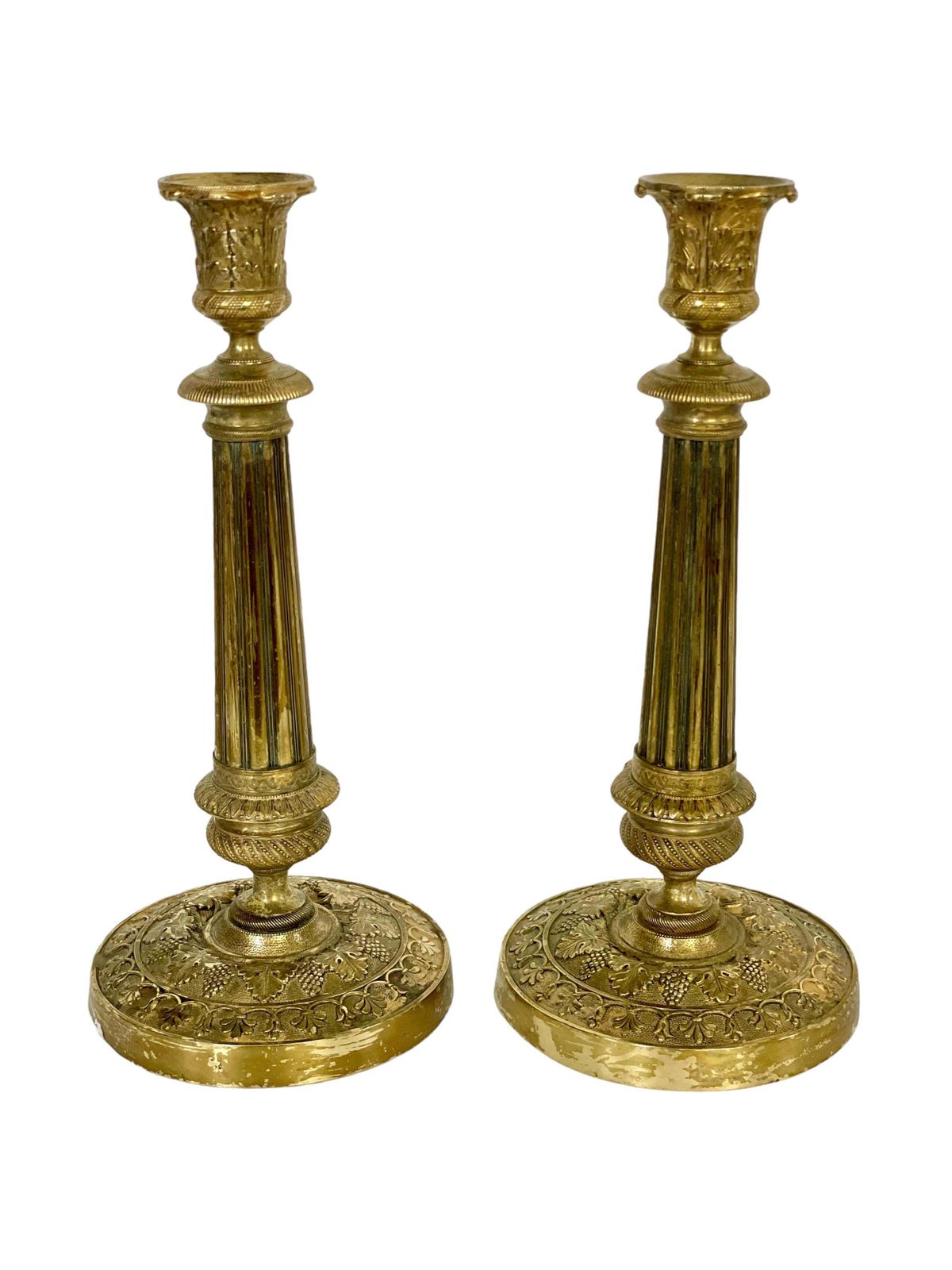 Pair Of Gilt Bronze Neoclassical Candlesticks 19th Century photo 1469.0