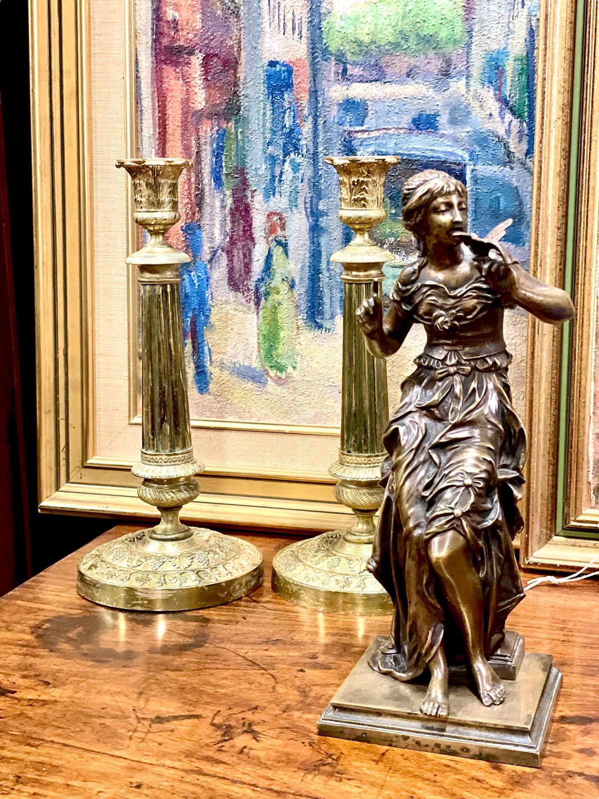 photo for sale Pair Of Gilt Bronze Neoclassical Candlesticks 19th Century