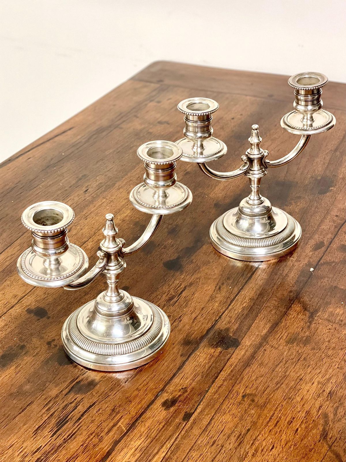 photo buy Pair Of 19th Century Petite Silver Plated Bronze Candelabras