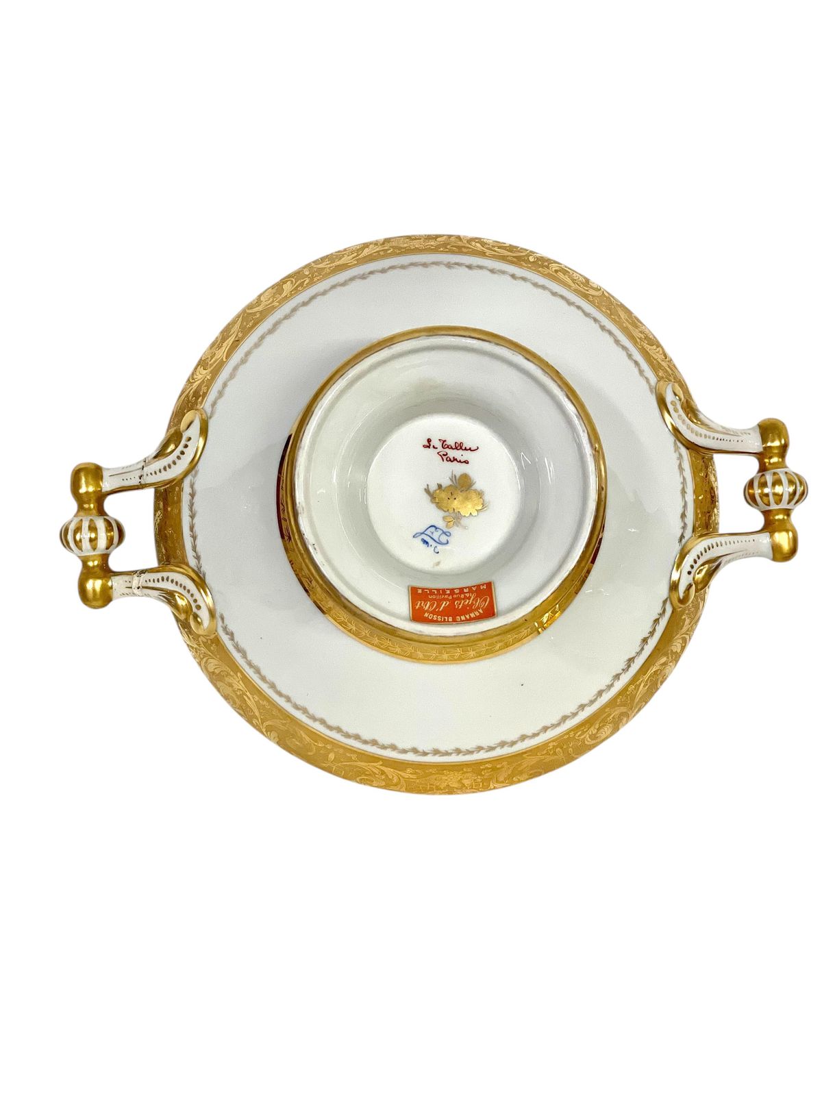 photo furniture Large Gold Porcelain Tureen And Gold Platter By Camille Le Tallec
