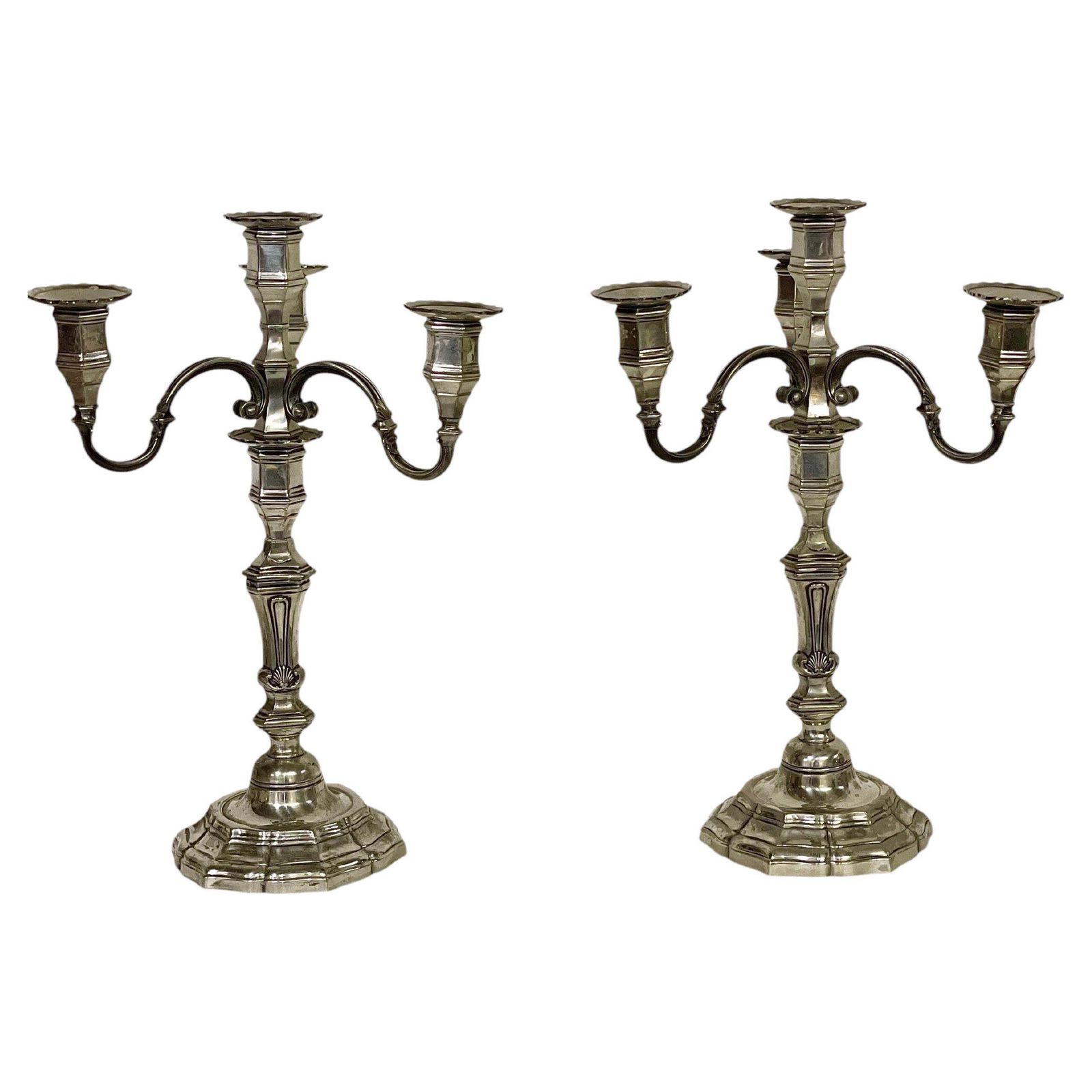 19th Century Pair Of Large Silvered Bronze Candelabras