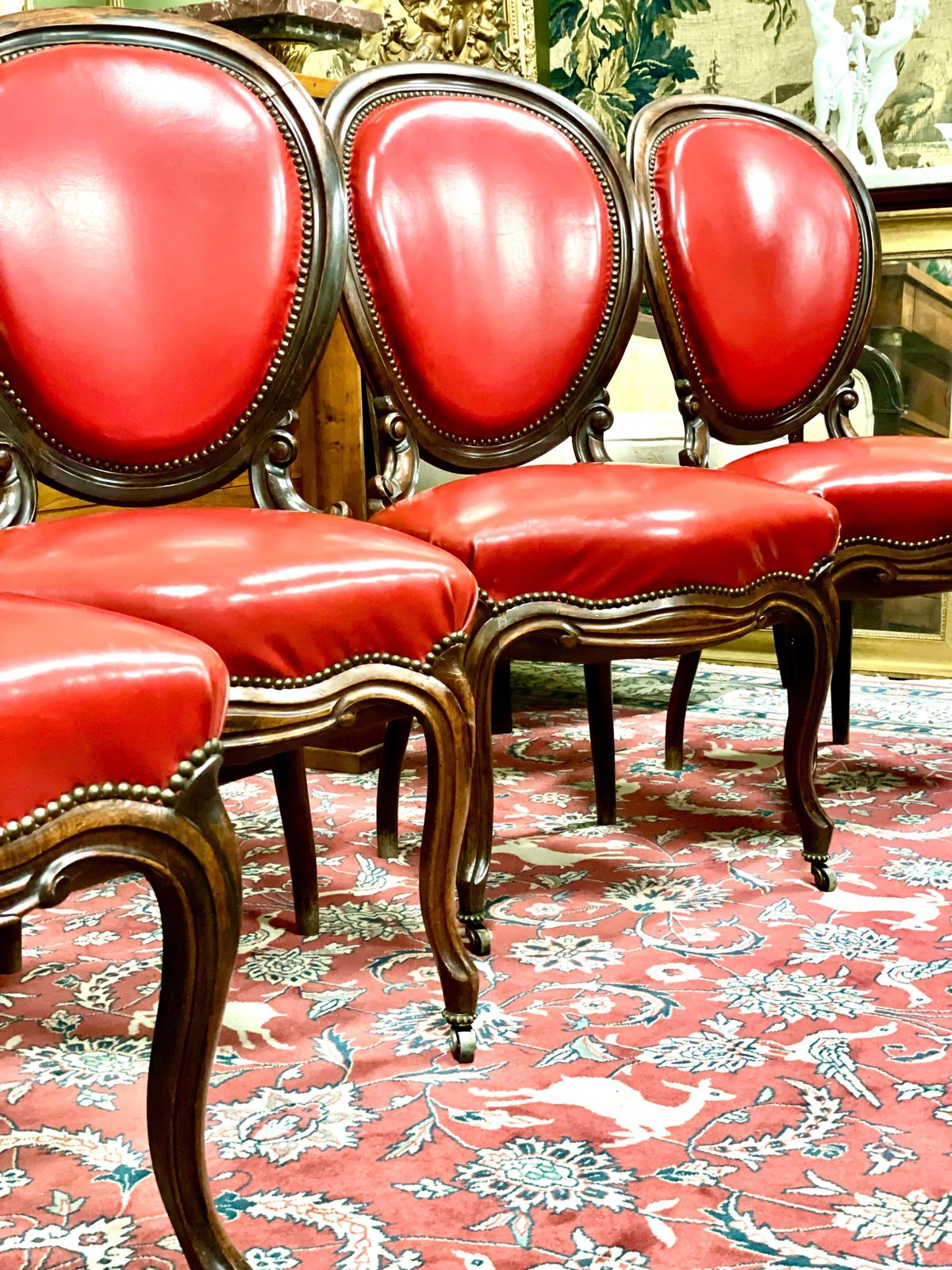 2227.0 19th Century Set Of Four French Red Leather Dining Chairs photo