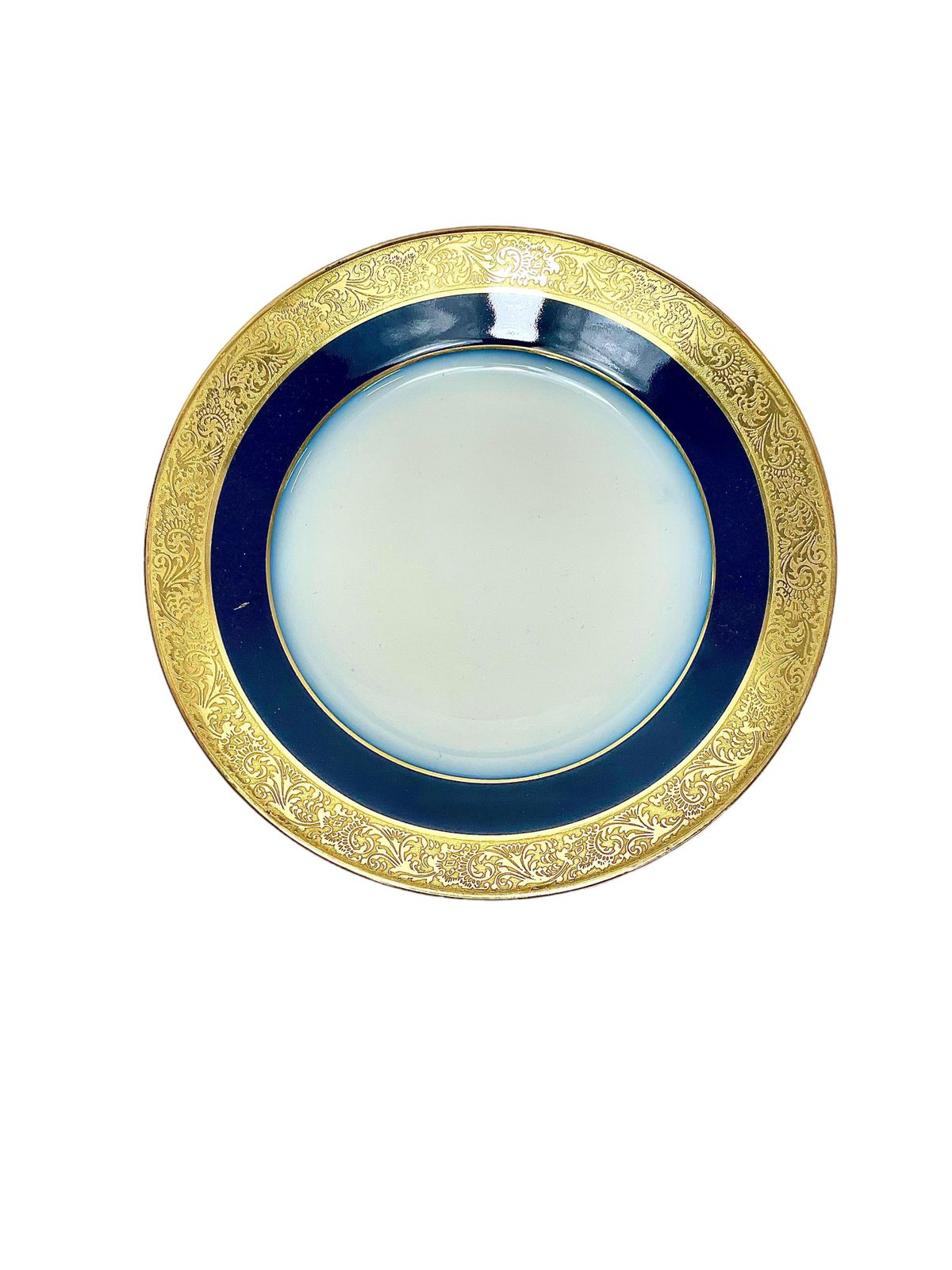 Limoges Porcelain Service Glazed In An Opulent Royal Blue With Gilt Edges photo for sale