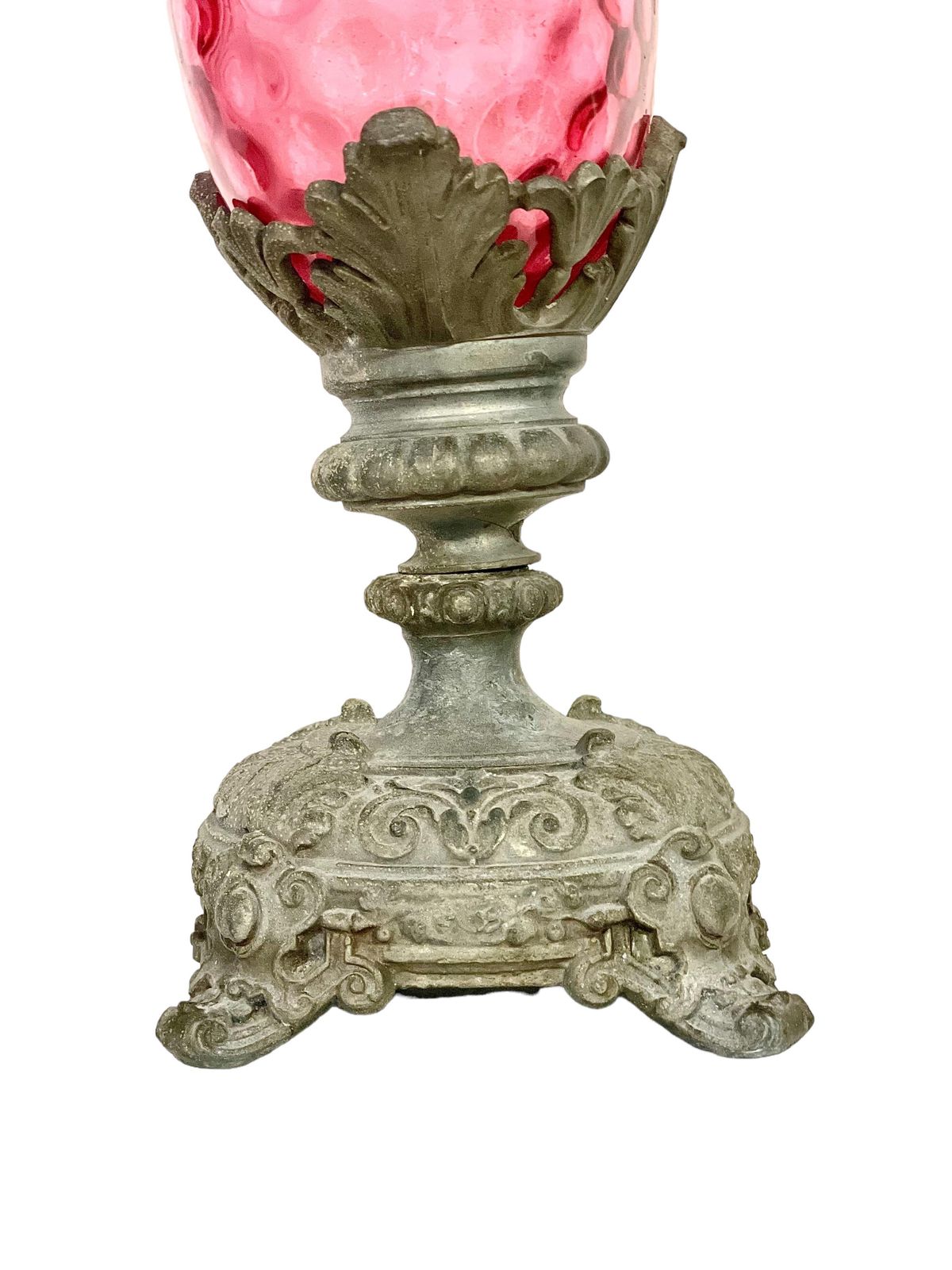 19th Century French Pair Of Tall Silver Plated Ewers With Pink Glass photo vintage