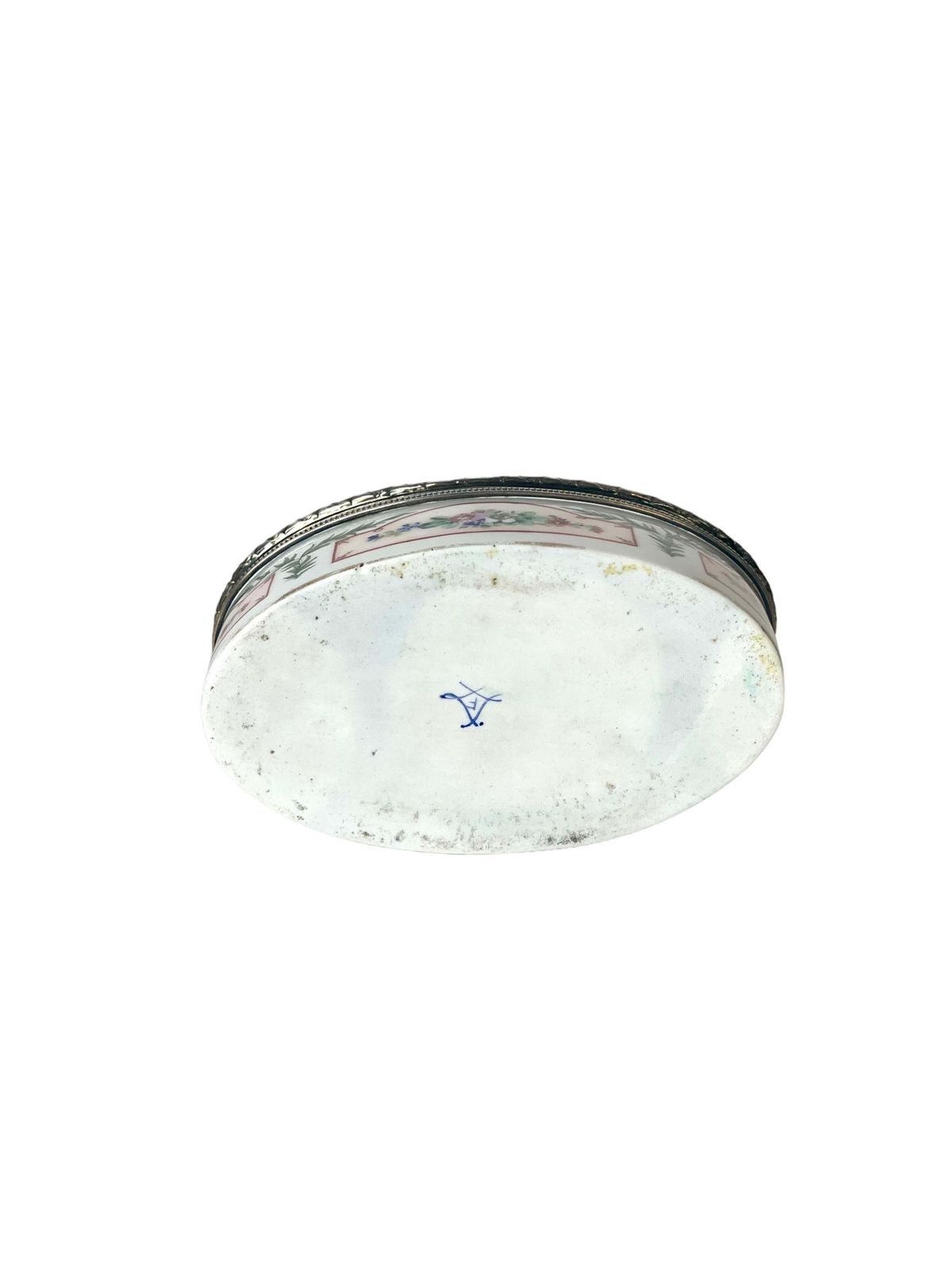 Sterling Silver, Lidded Porcelain Trinket Or Snuff Box photo Home Decor
