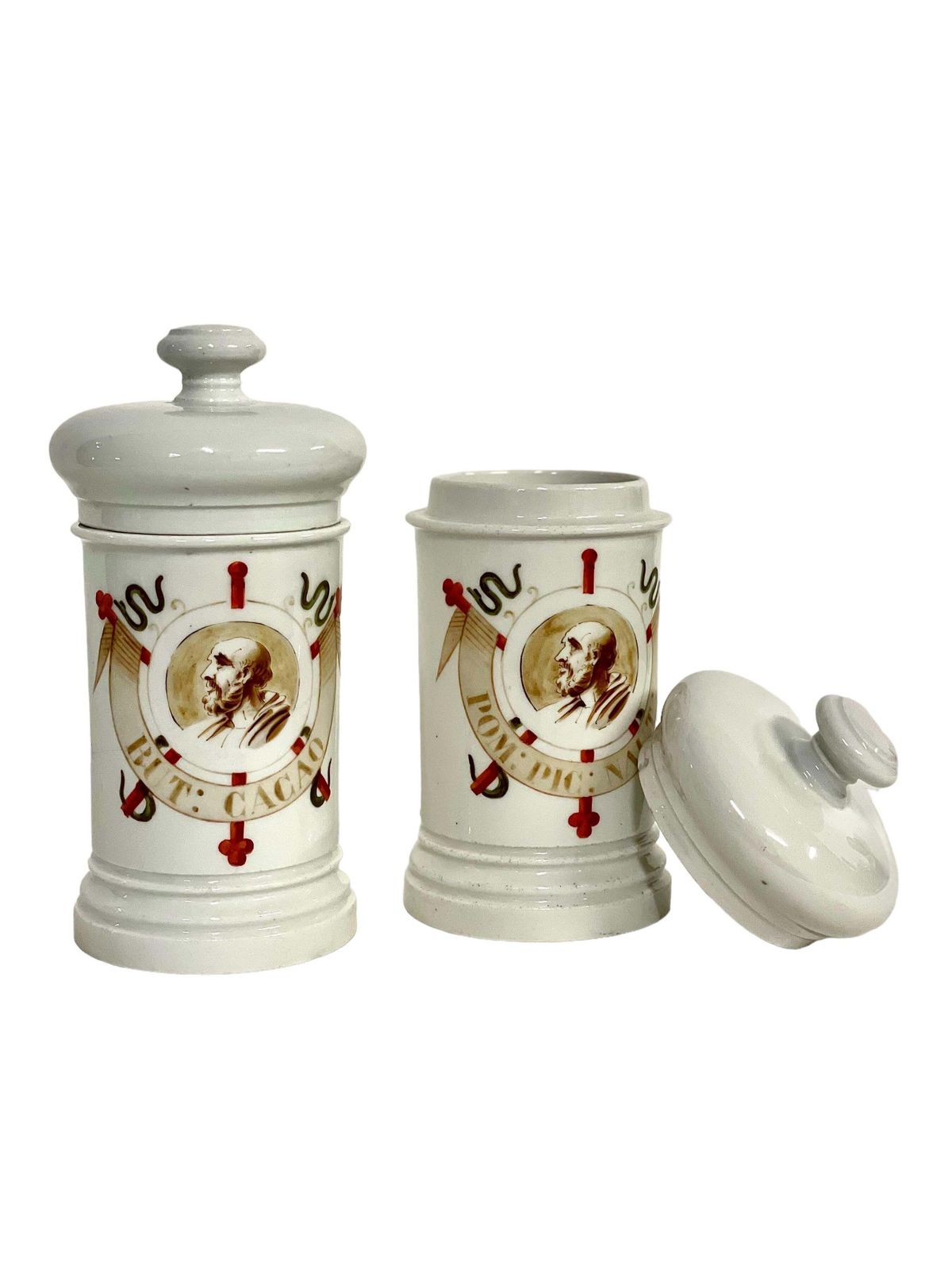 19th C. Pair Of French Porcelain Lidded Apothecary Jars photo Home Decor