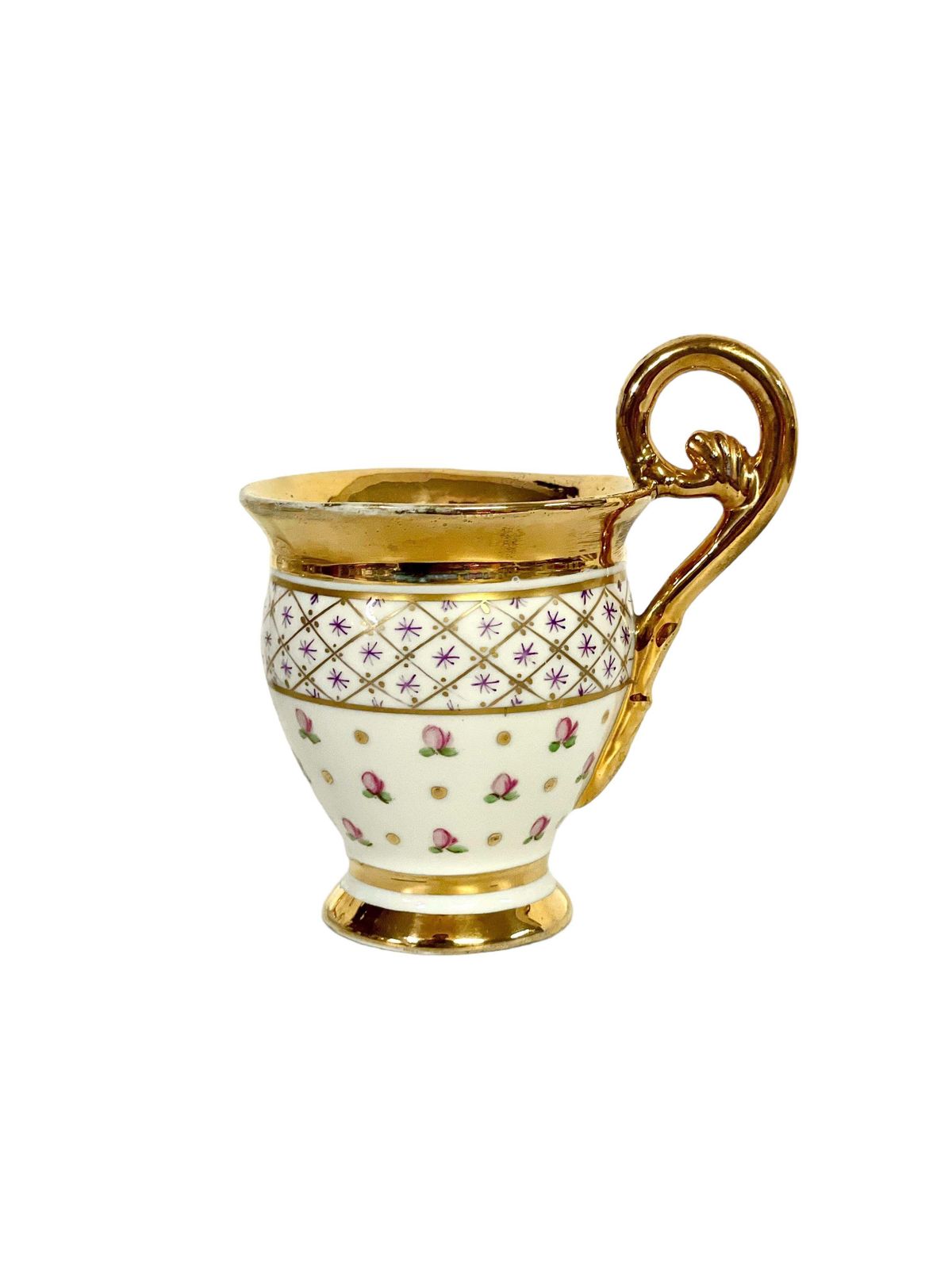photo for sale Antique Pair Of Paris Porcelain Gilded Coffee Cups And Saucers