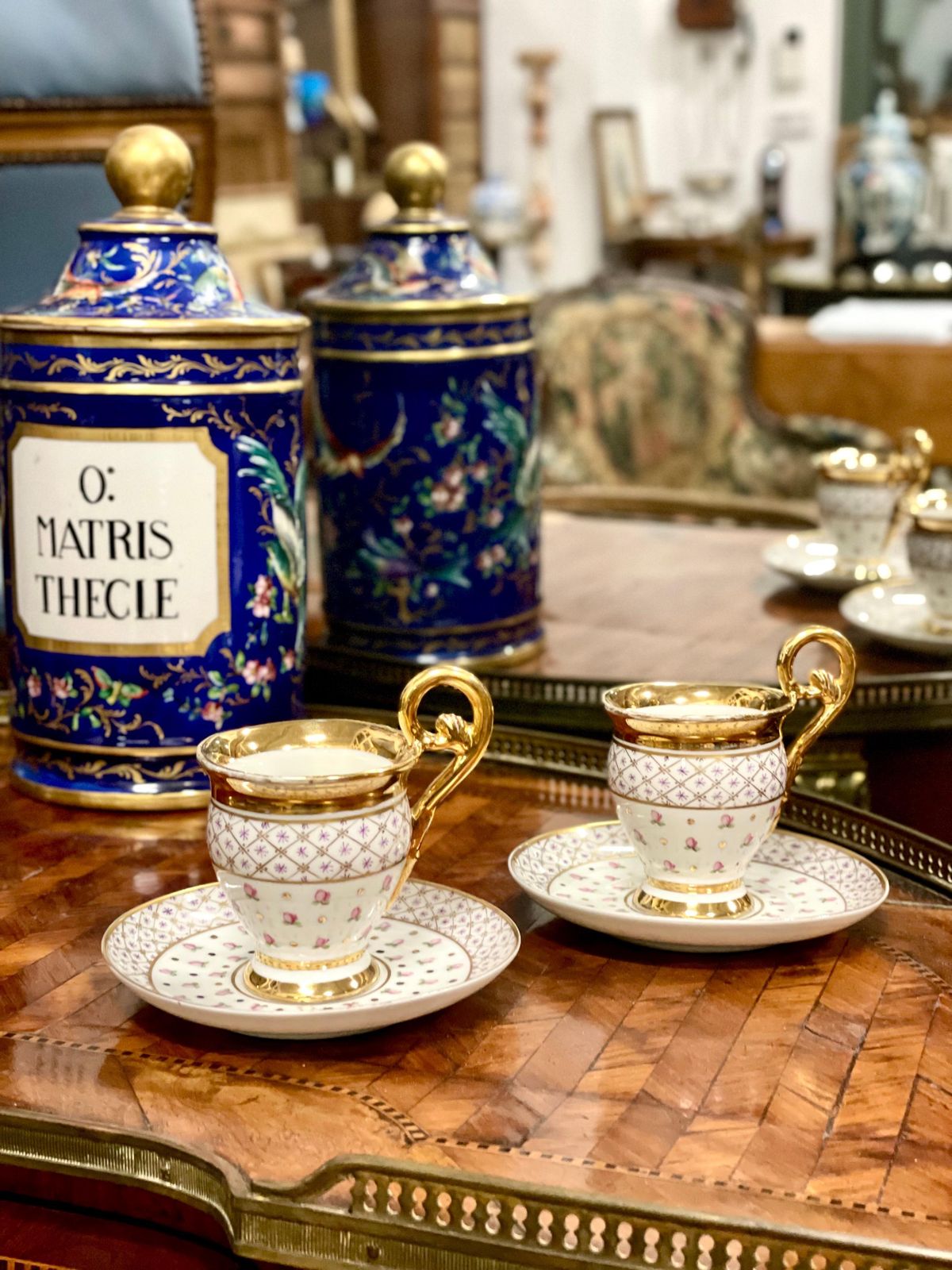 Home Decor Antique Pair Of Paris Porcelain Gilded Coffee Cups And Saucers photo