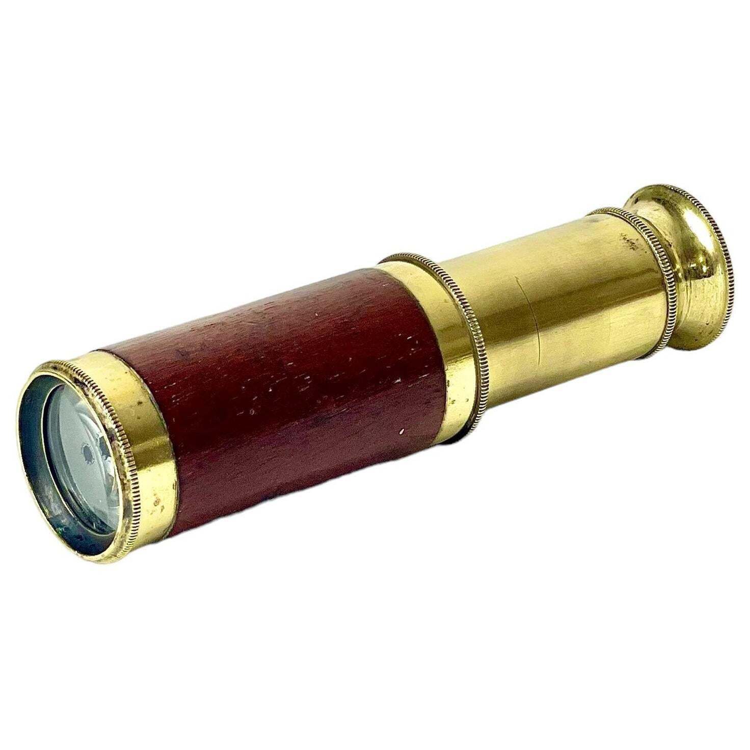 French Antique Petite Draw Telescope In Brass And Wood