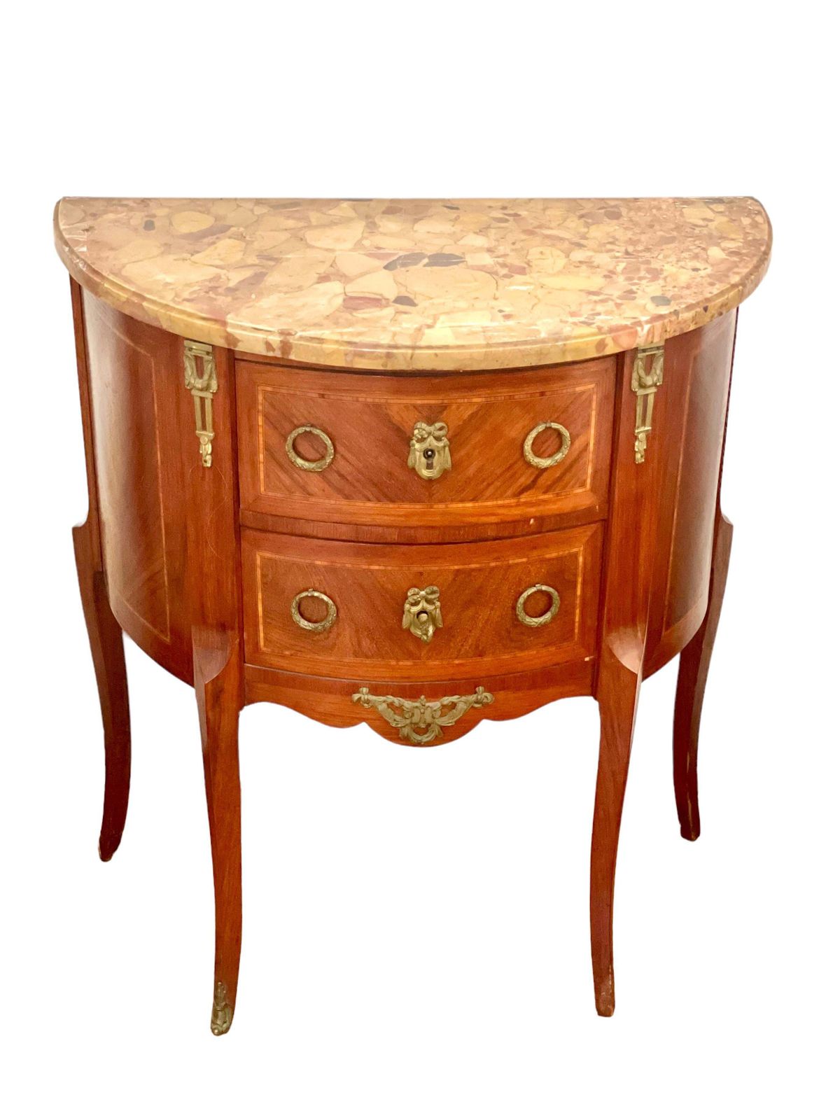 French Louis XVI Style Demi Lune Two Drawer Commode With Marble Top photo furniture