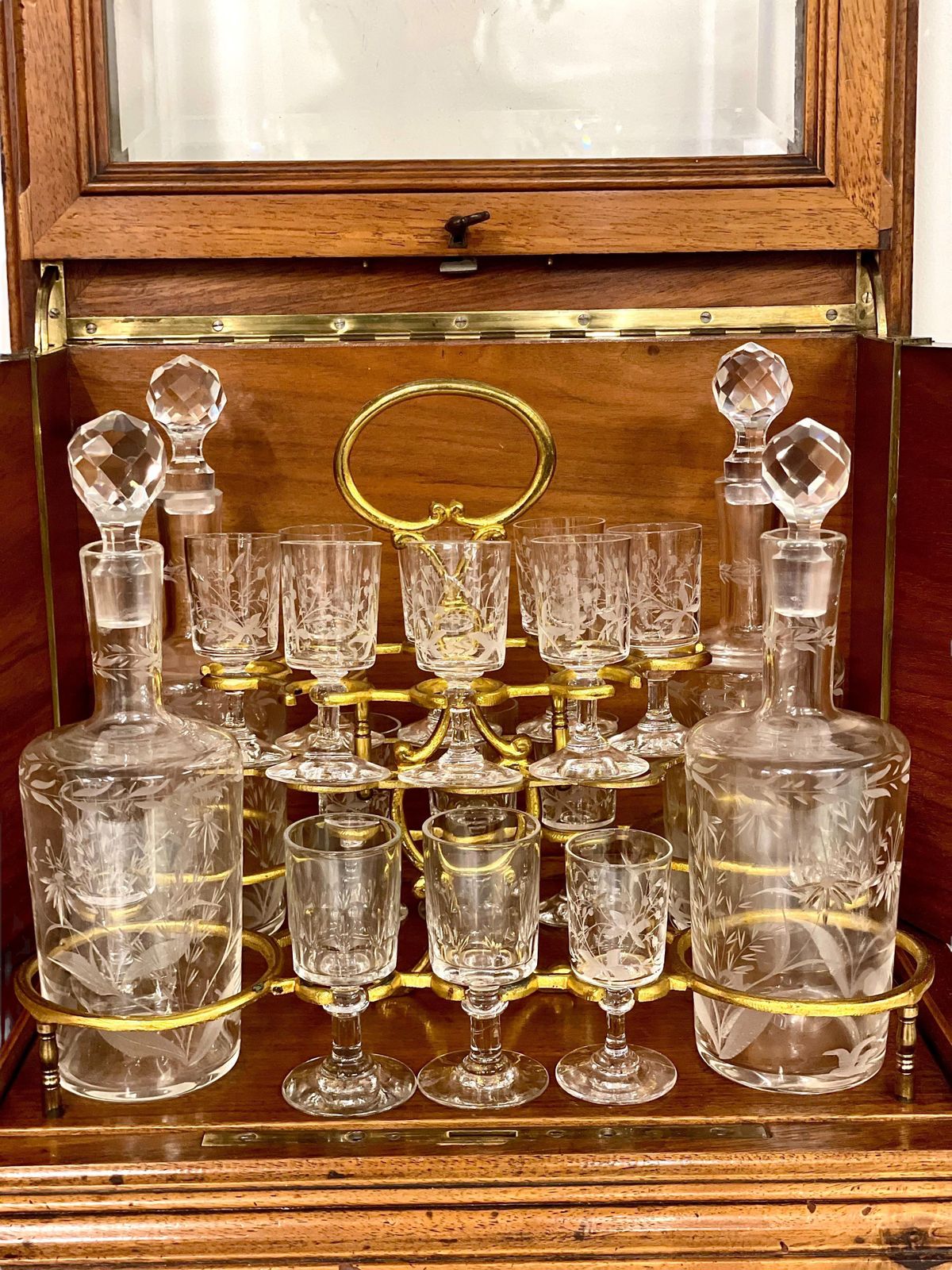 19th Century Walnut And Glazed Liquor Cabinet Or Tantalus photo vintage