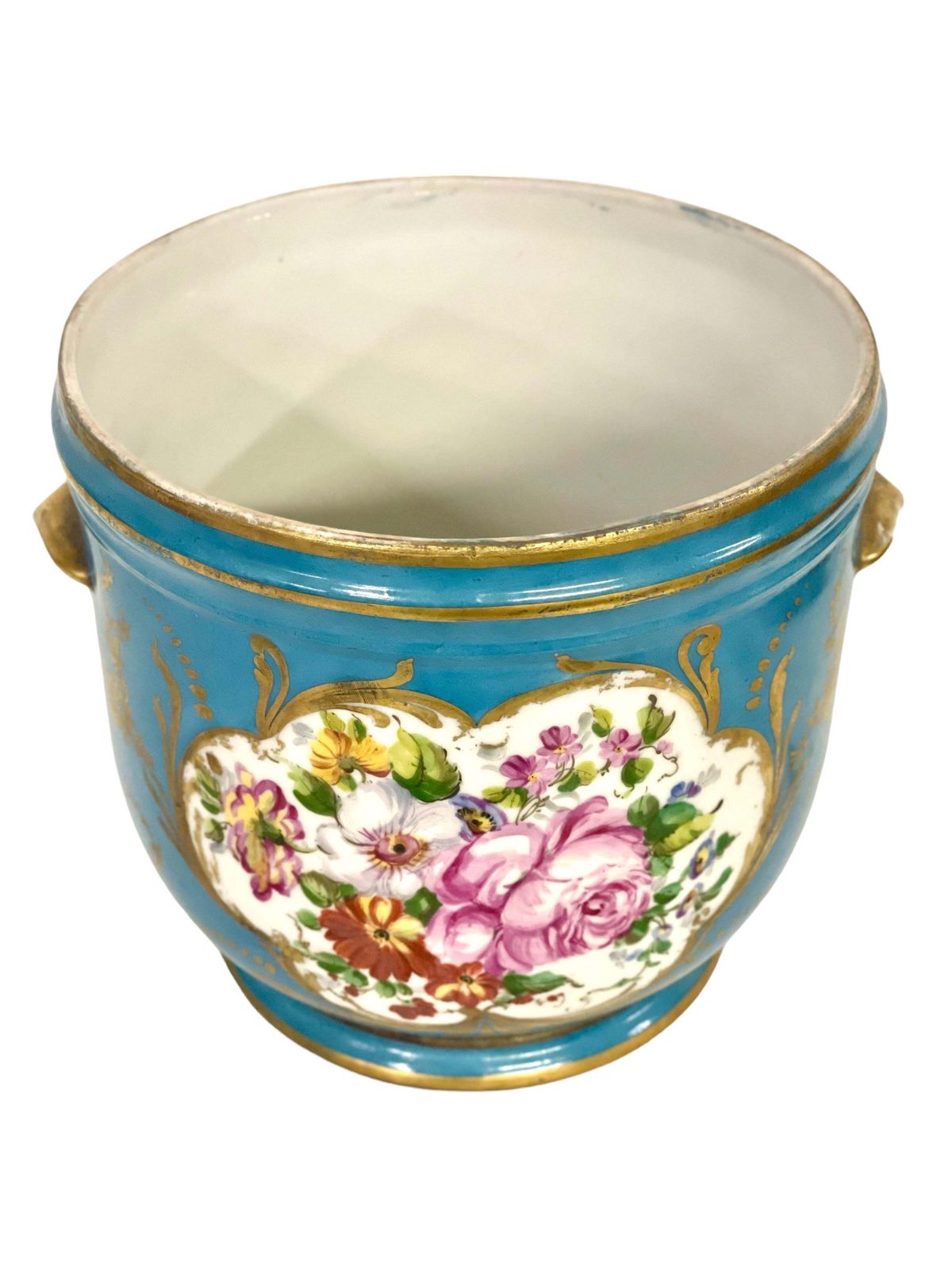 19th Century Limoges Porcelain Cache Pot In A Sèvres Style photo vintage