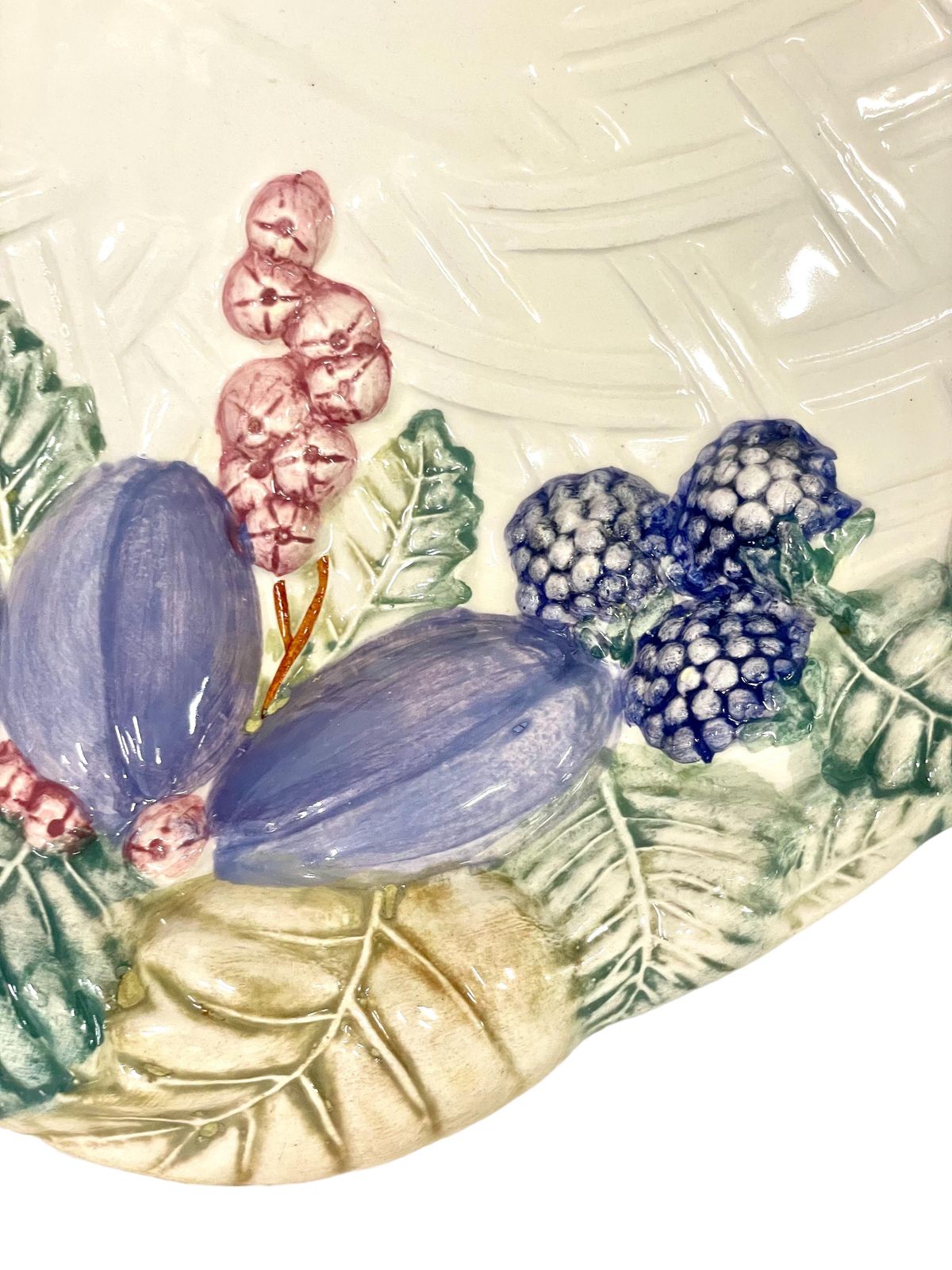 French Majolica Embossed Oval Serving Platter With Decoration Of Fruit photo furniture
