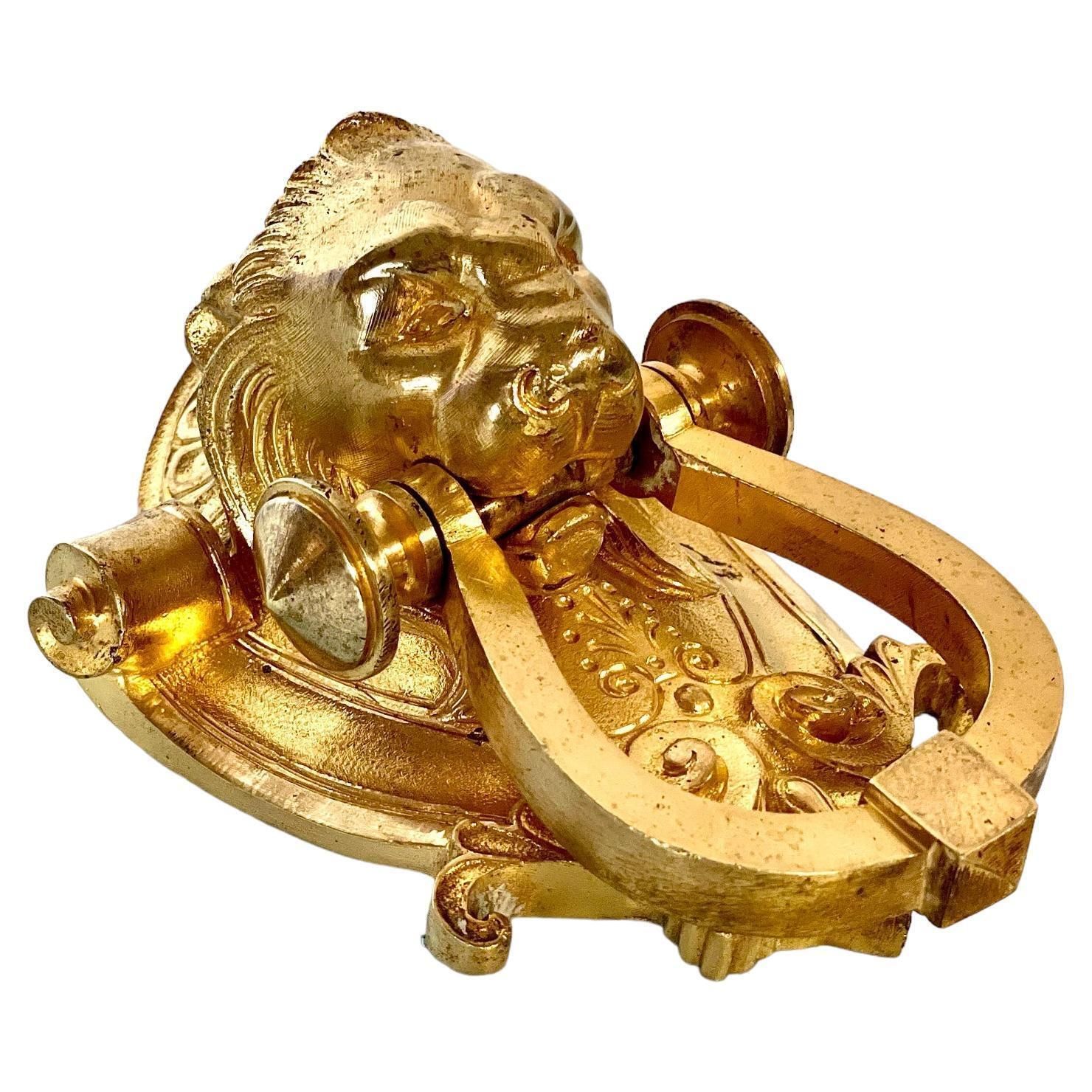 19th Century Lion's Head Door Knocker In Gilt Bronze