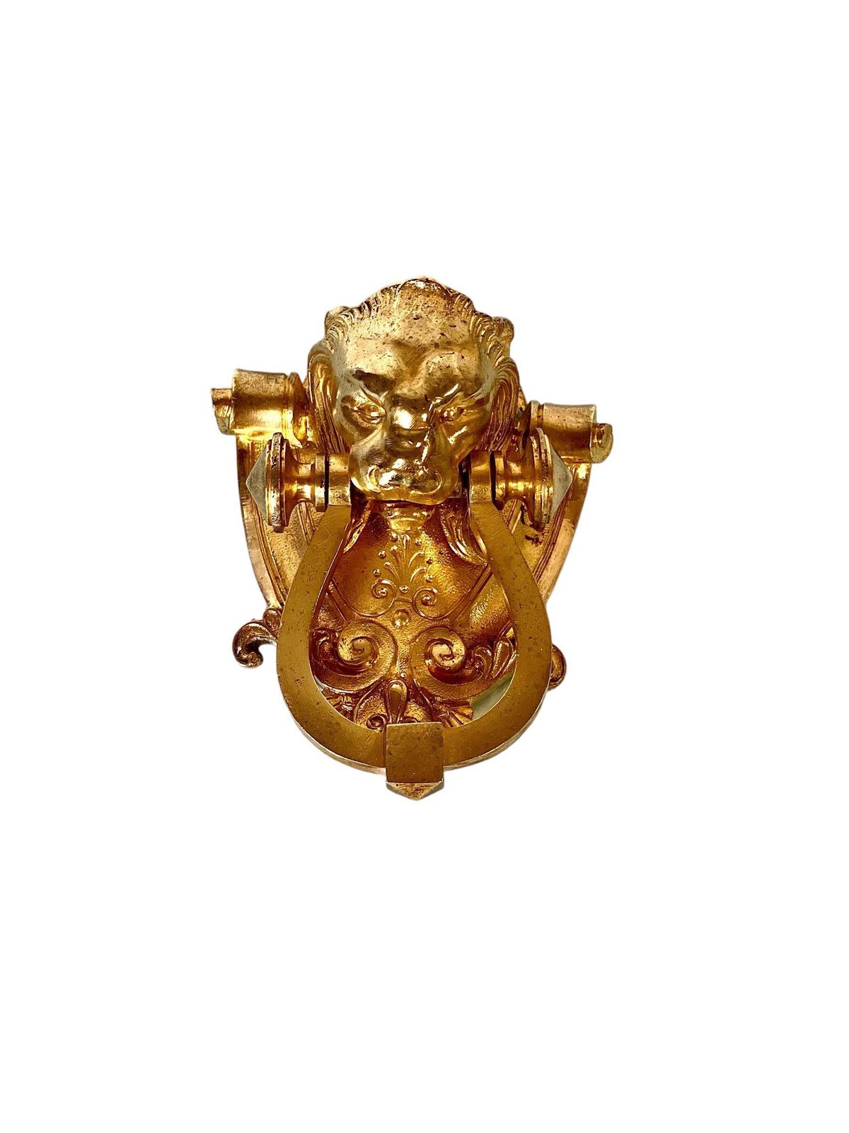 19th Century Lion's Head Door Knocker In Gilt Bronze photo furniture