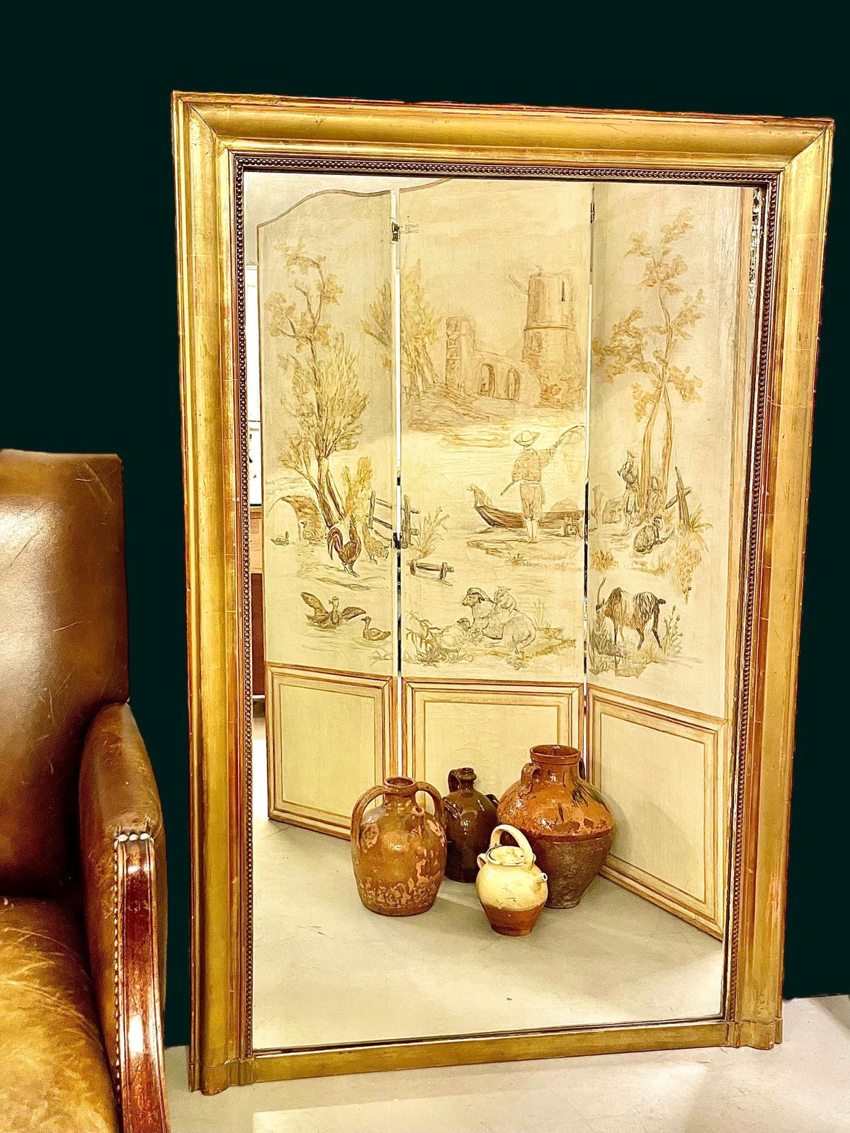 2860.0 19th Century French Neoclassical Giltwood Trumeau Mirror photo