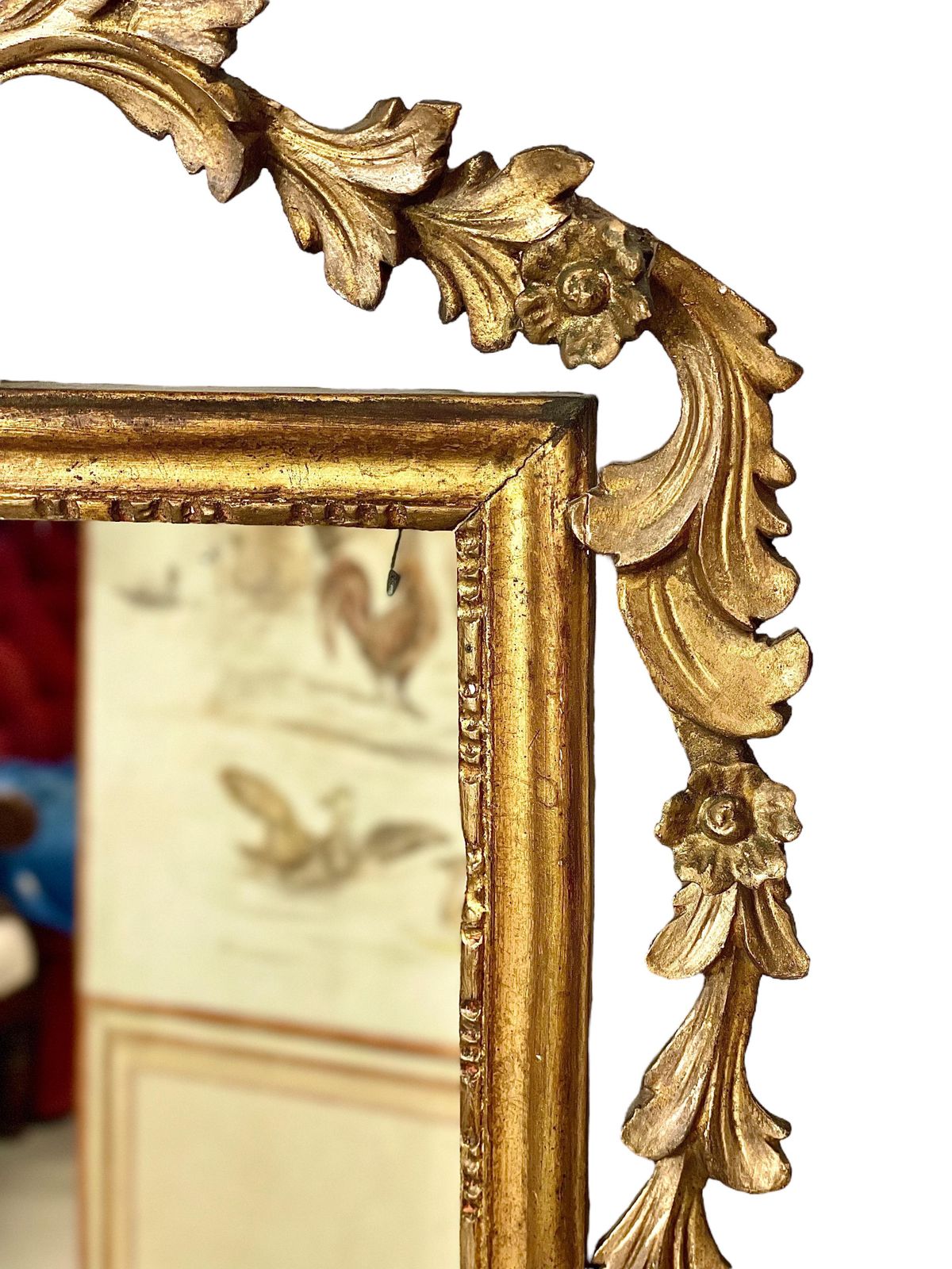 19th Century Giltwood Mantle Mirror With Ornate Crest photo for sale