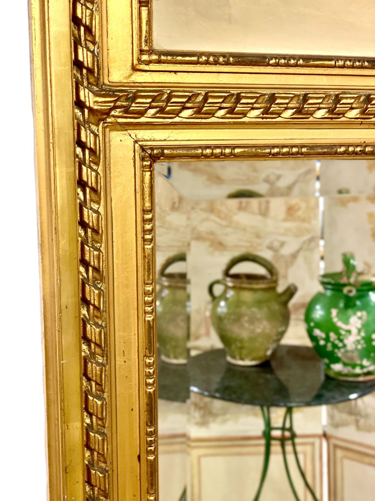 19th Century Louis XVI Trumeau Gilded Mirror With Mischievous Cherubs Design photo vintage