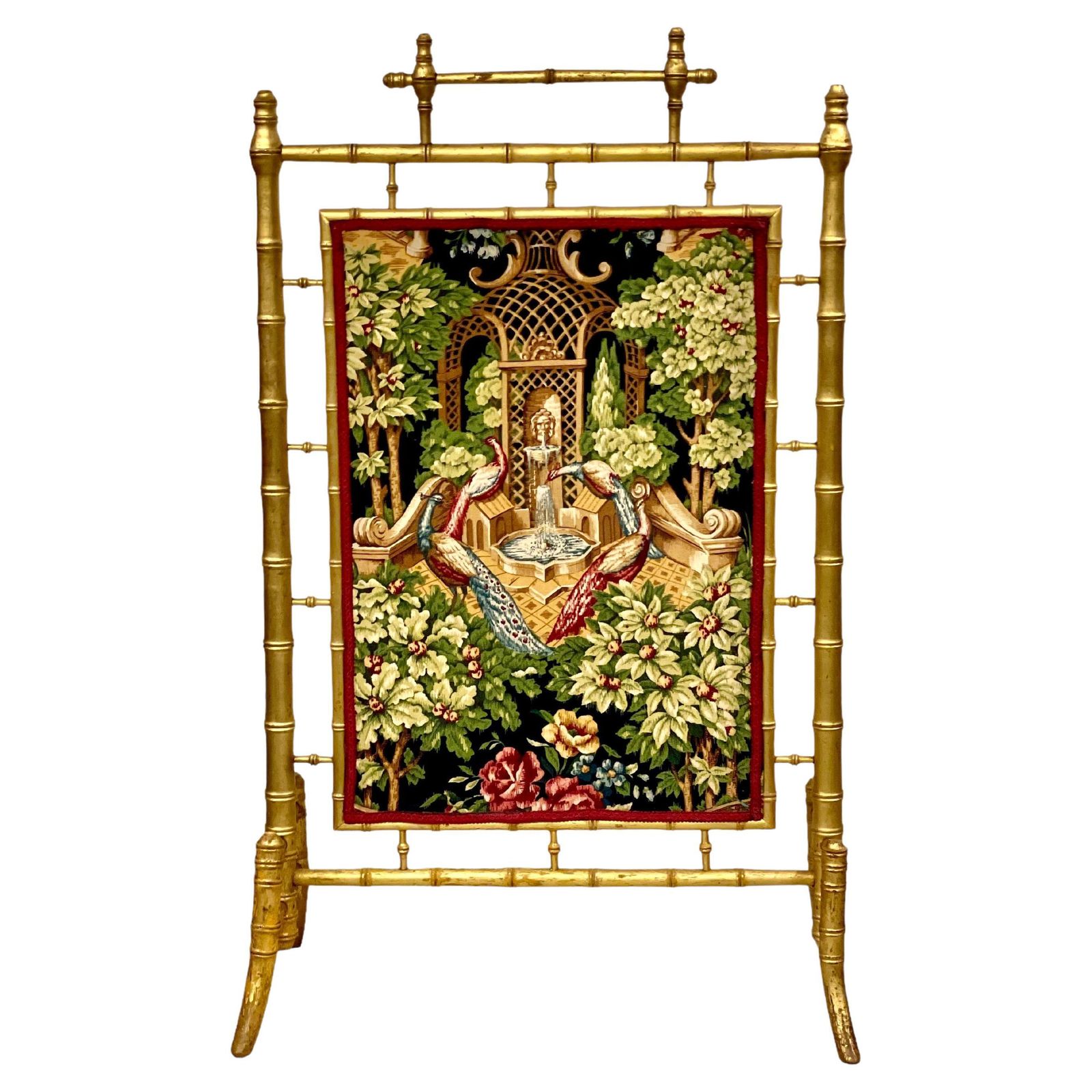 1870s Faux Bamboo Giltwood Firescreen With Tapestry Panels