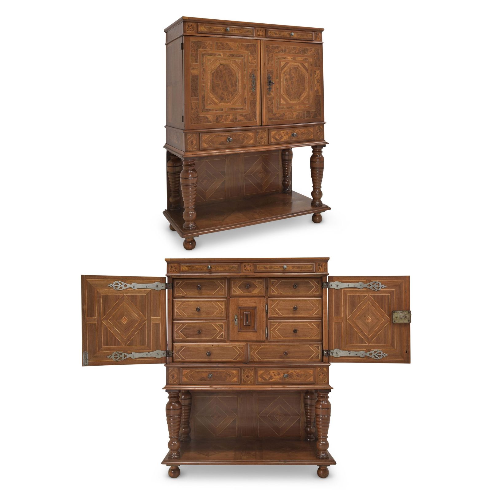 Antique! Cabinet Restored Baroque Circa 1720 Walnut Stollen Cabinet
