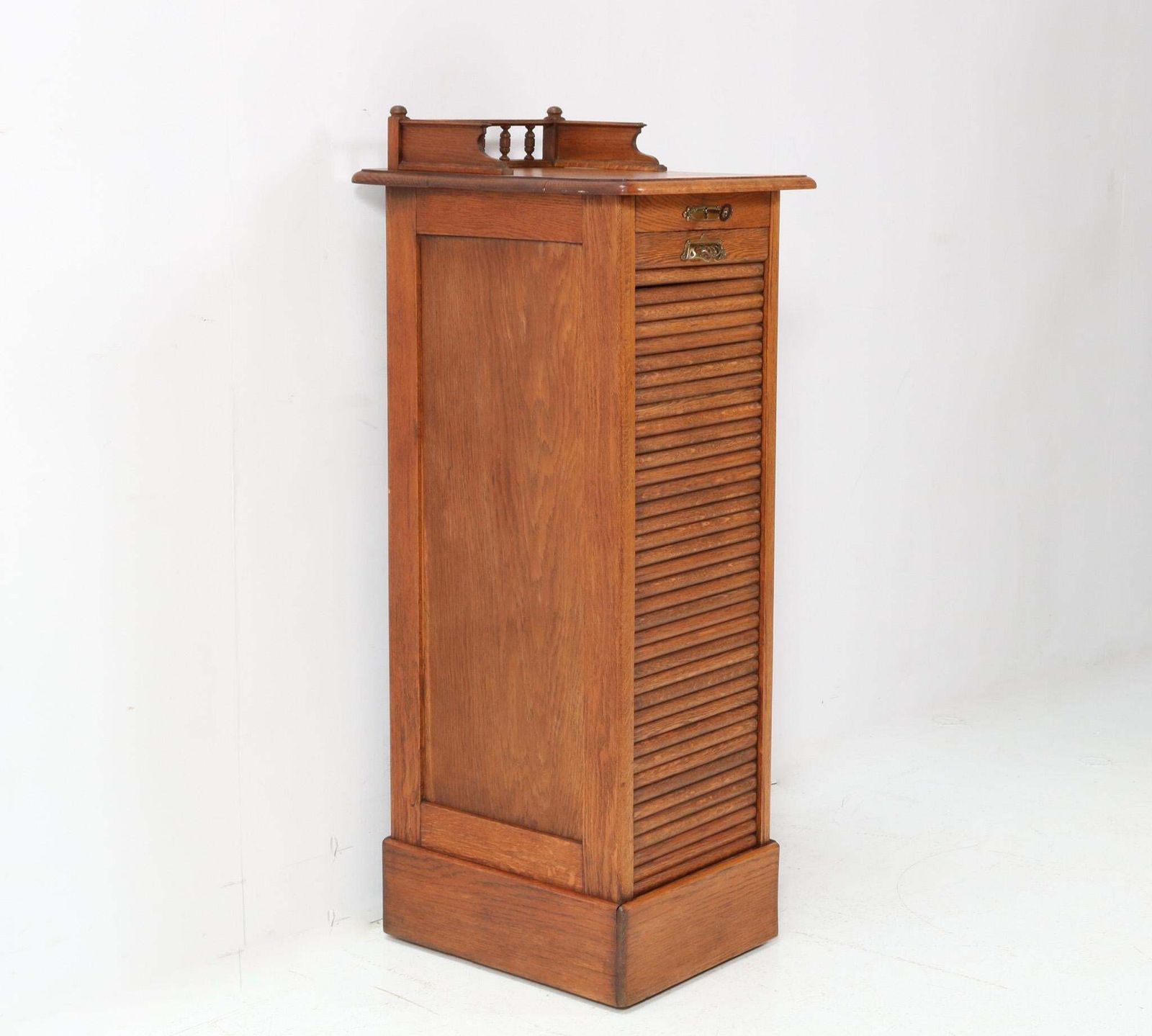 Oak Art Nouveau File Cabinet With Roll Top Door, 1900s photo for sale