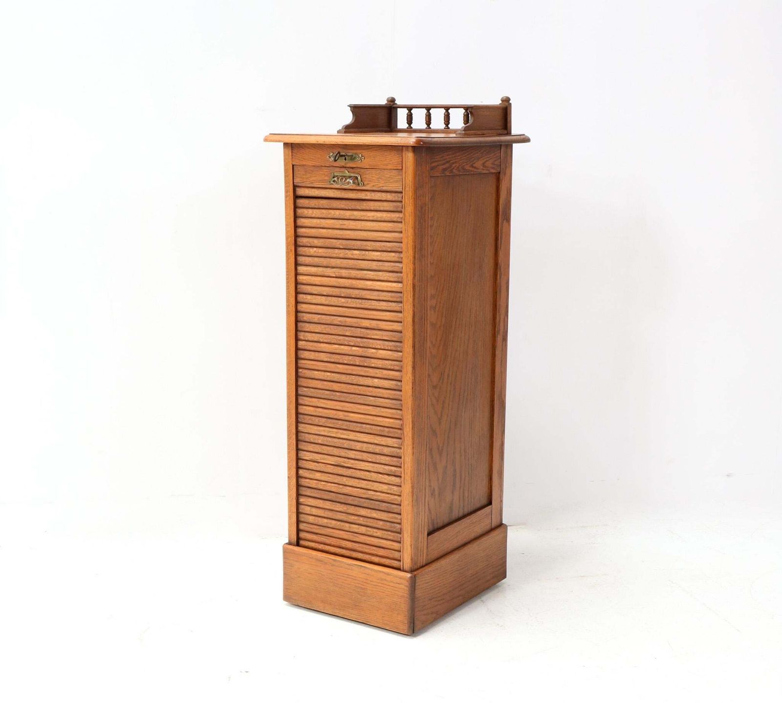 Oak Art Nouveau File Cabinet With Roll Top Door, 1900s photo vintage