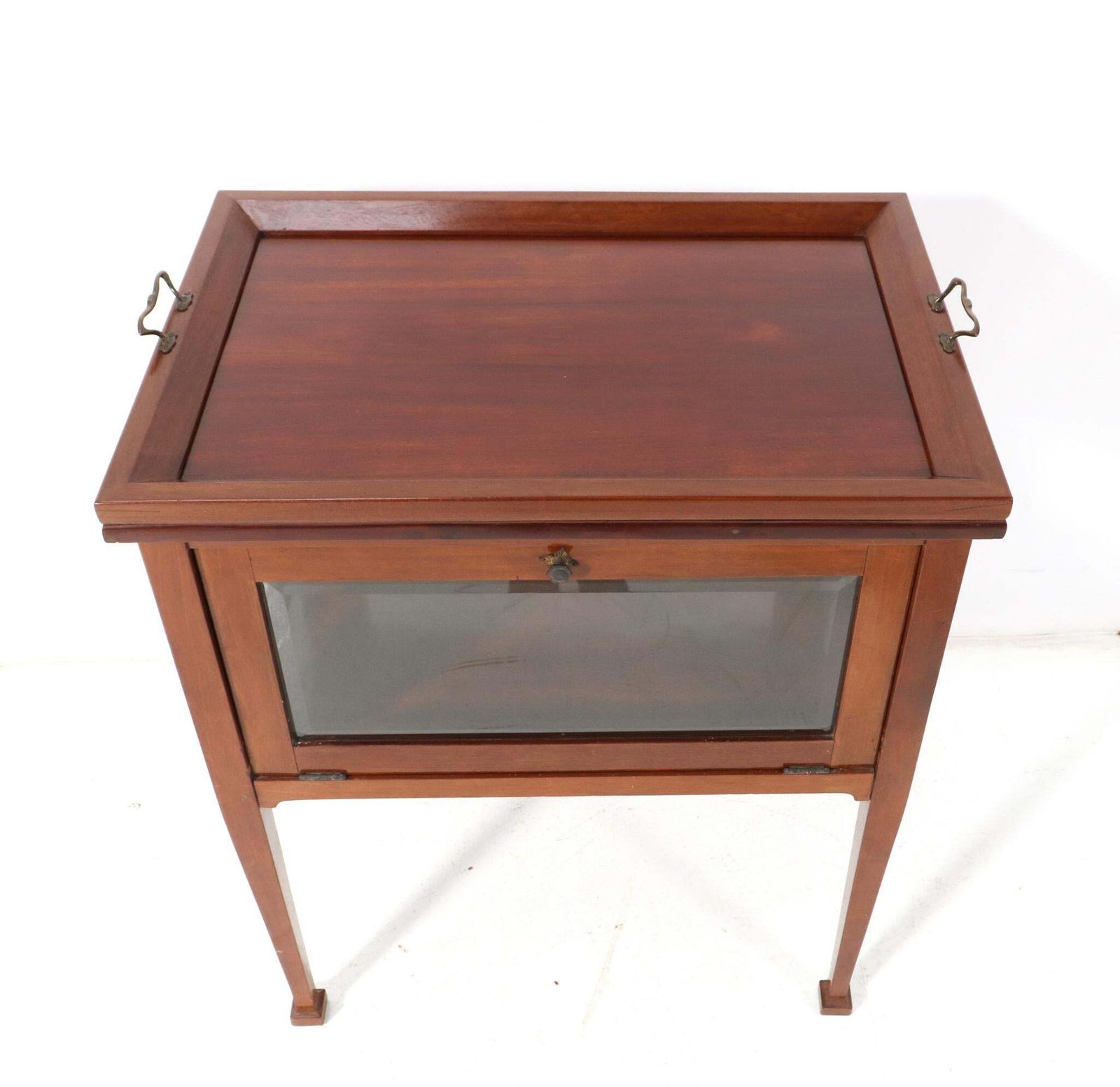 Walnut Art Nouveau Tea Cabinet With Serving Tray, 1900s photo furniture