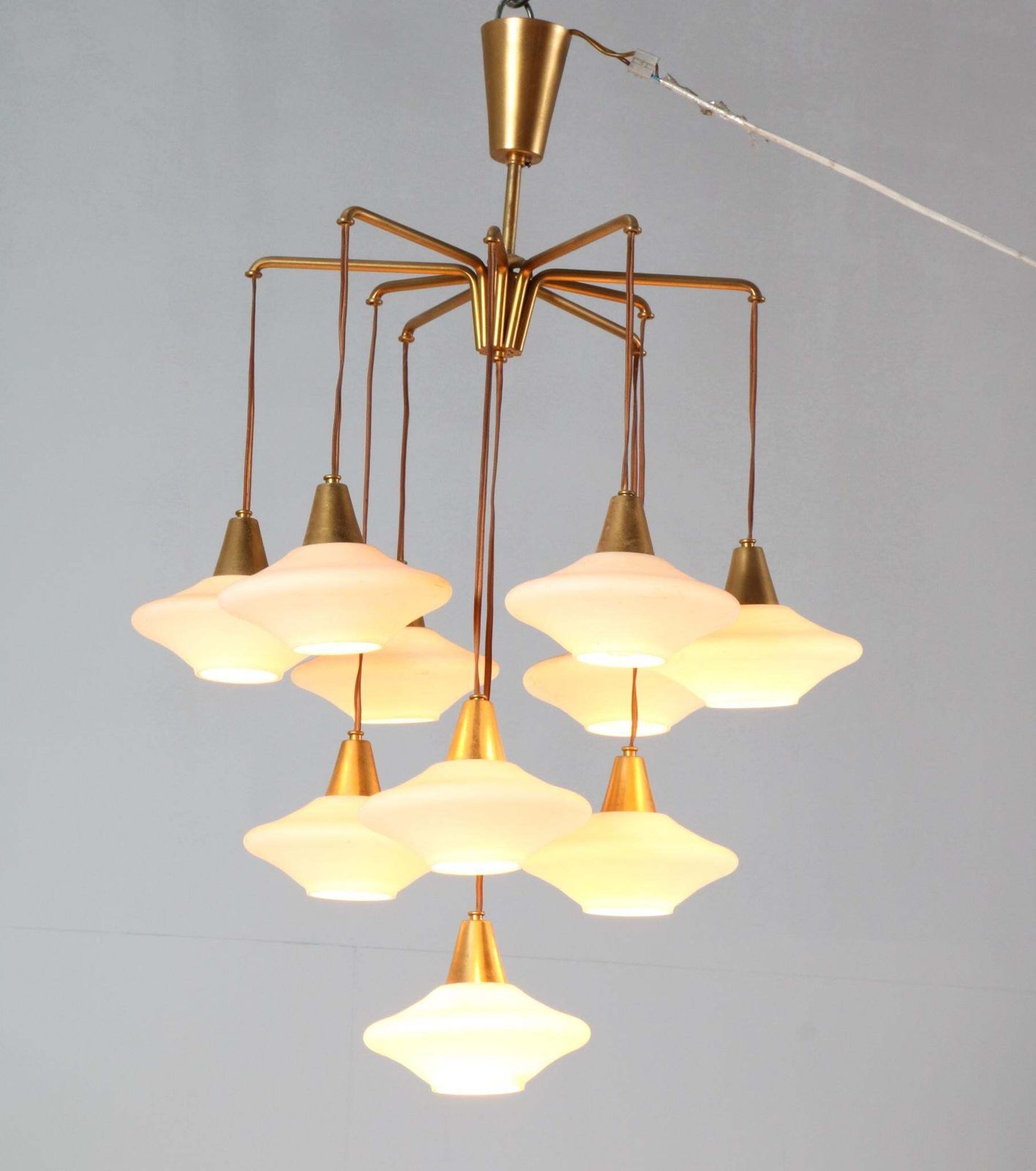 Mid Century Modern Chandelier With Ten Milk Glass Shades, 1960s photo furniture