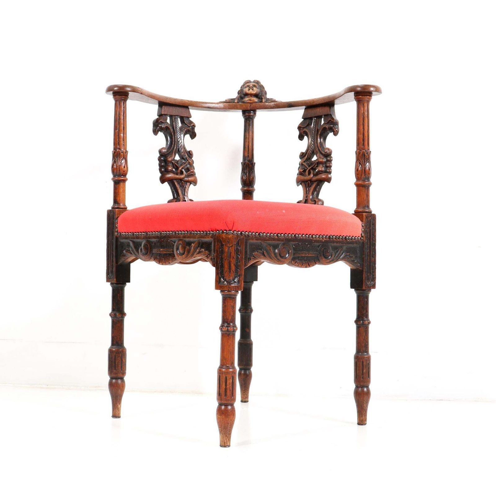 French Renaissance Revival Oak Carved Corner Armchair, 1890s photo furniture