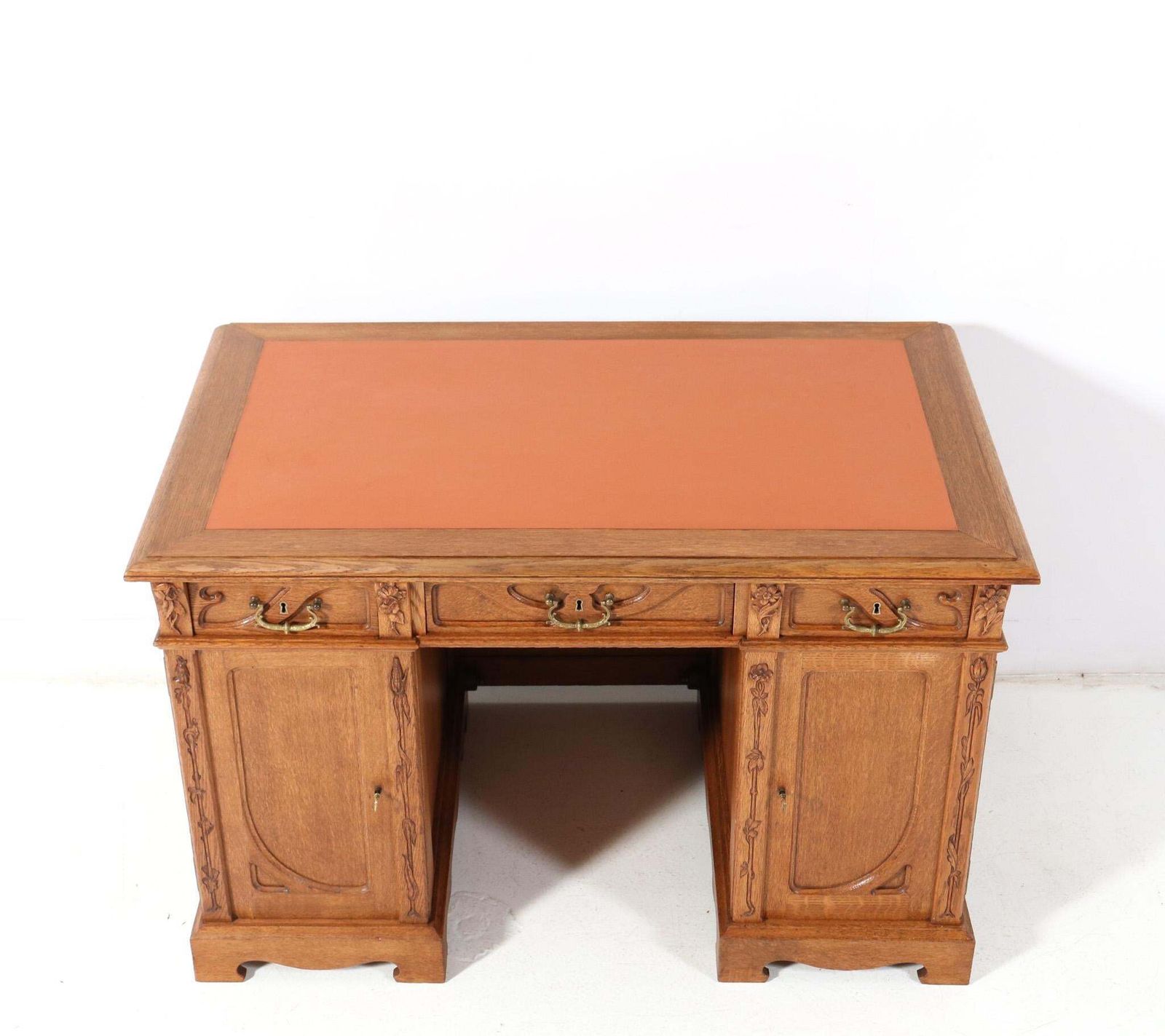 Oak Art Nouveau Pedestal Desk By J.J. Terburg & Zoon Arnhem, 1900s photo furniture