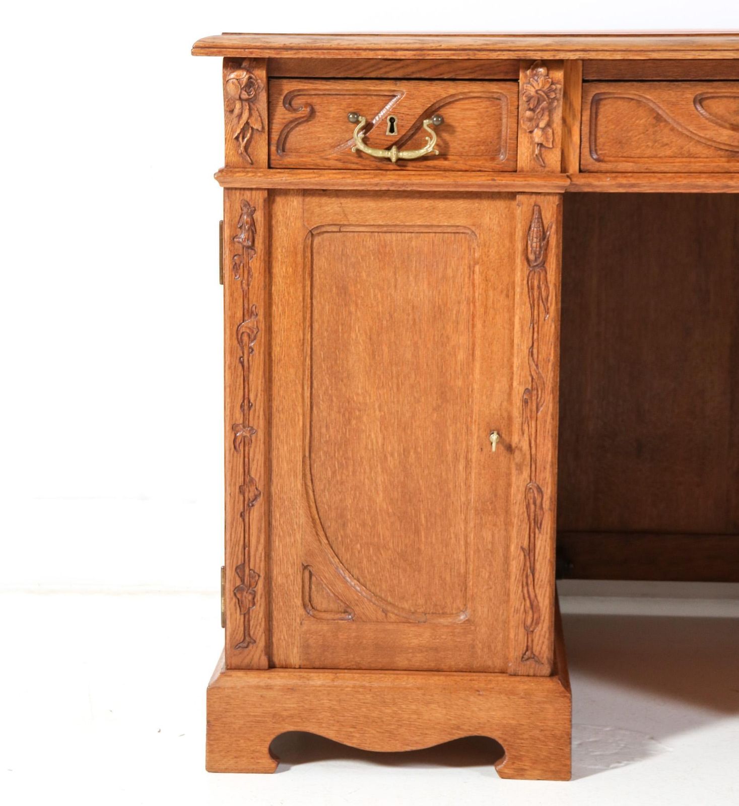 Oak Art Nouveau Pedestal Desk By J.J. Terburg & Zoon Arnhem, 1900s photo buy