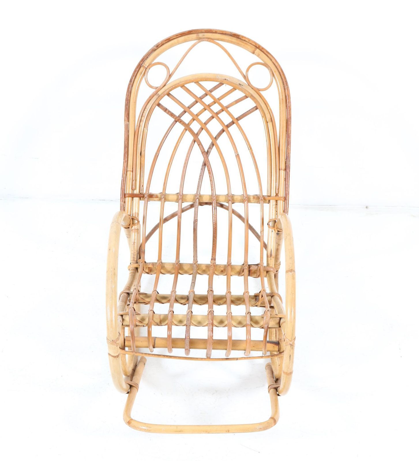 Bamboo And Rattan Mid Century Modern Children's Rocking Chair, 1970s photo for sale