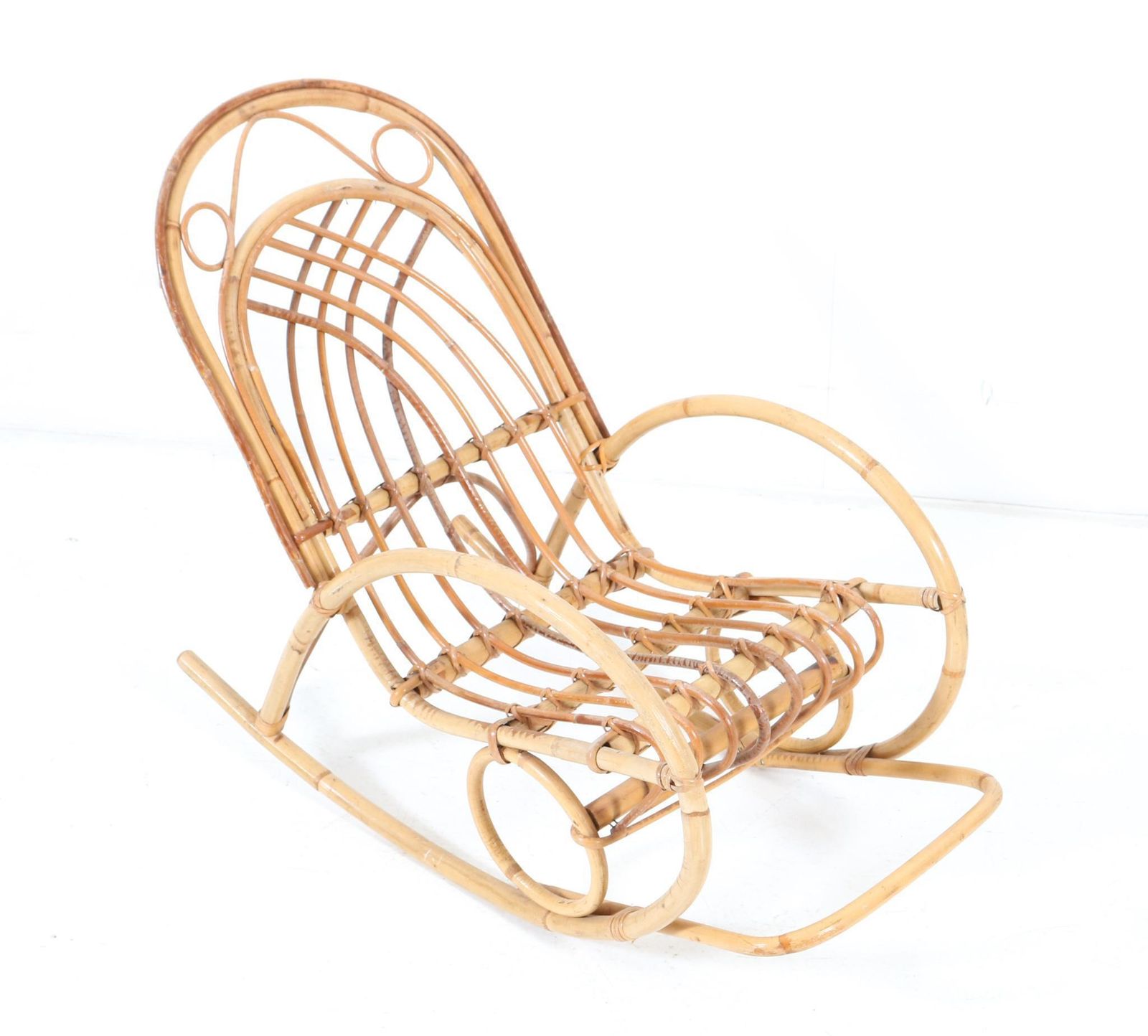 Bamboo And Rattan Mid Century Modern Children's Rocking Chair, 1970s photo Furniture