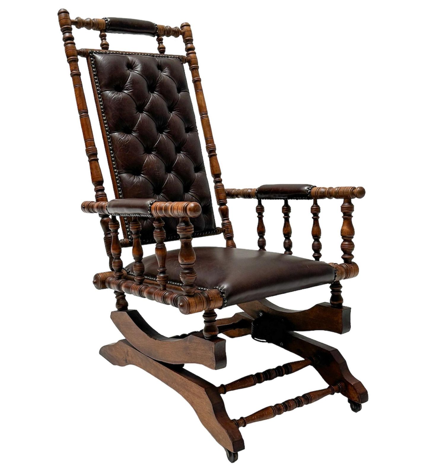 English Victorian Rocking Chair With Leather Upholstery, 1890s photo 990.0