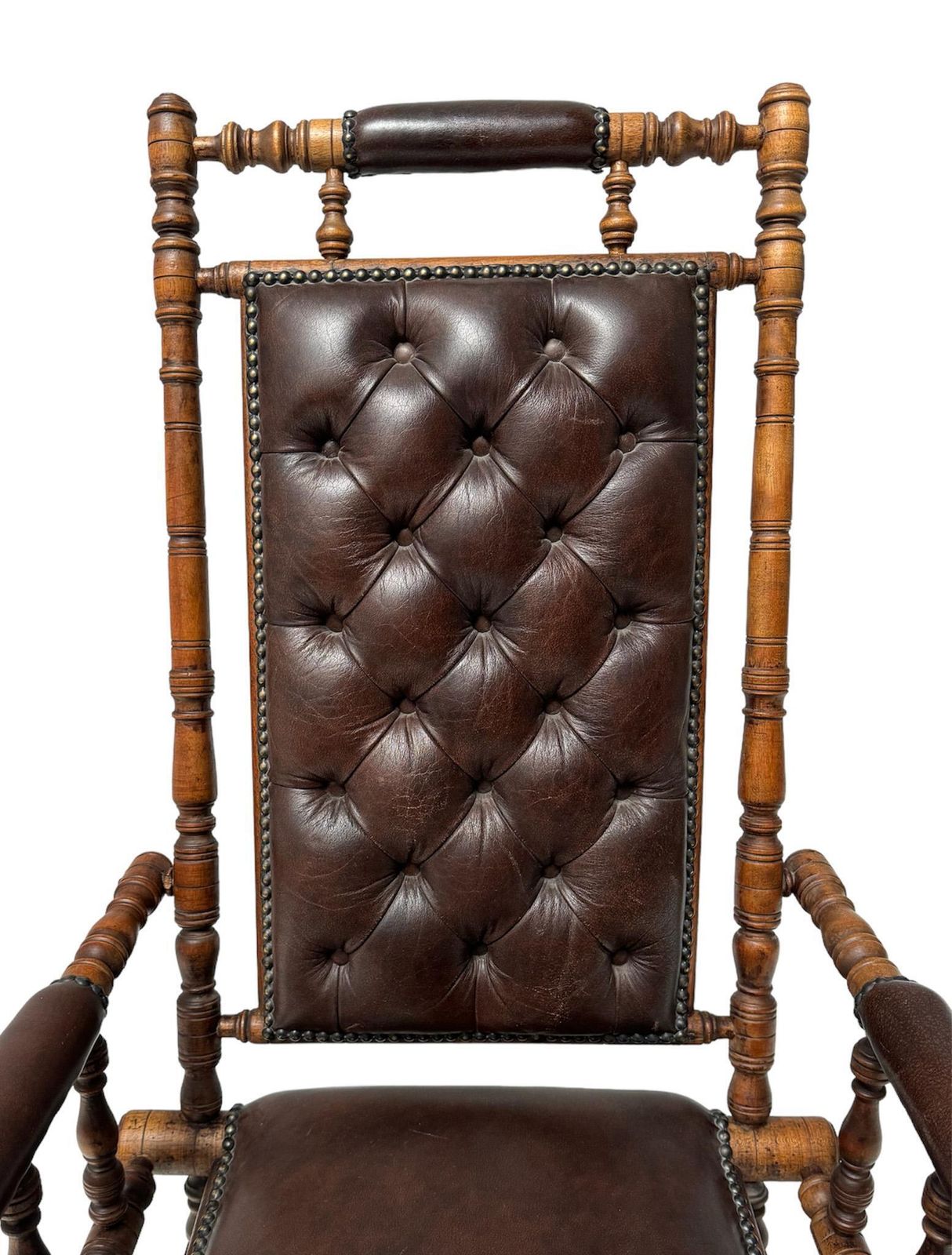 photo for sale English Victorian Rocking Chair With Leather Upholstery, 1890s