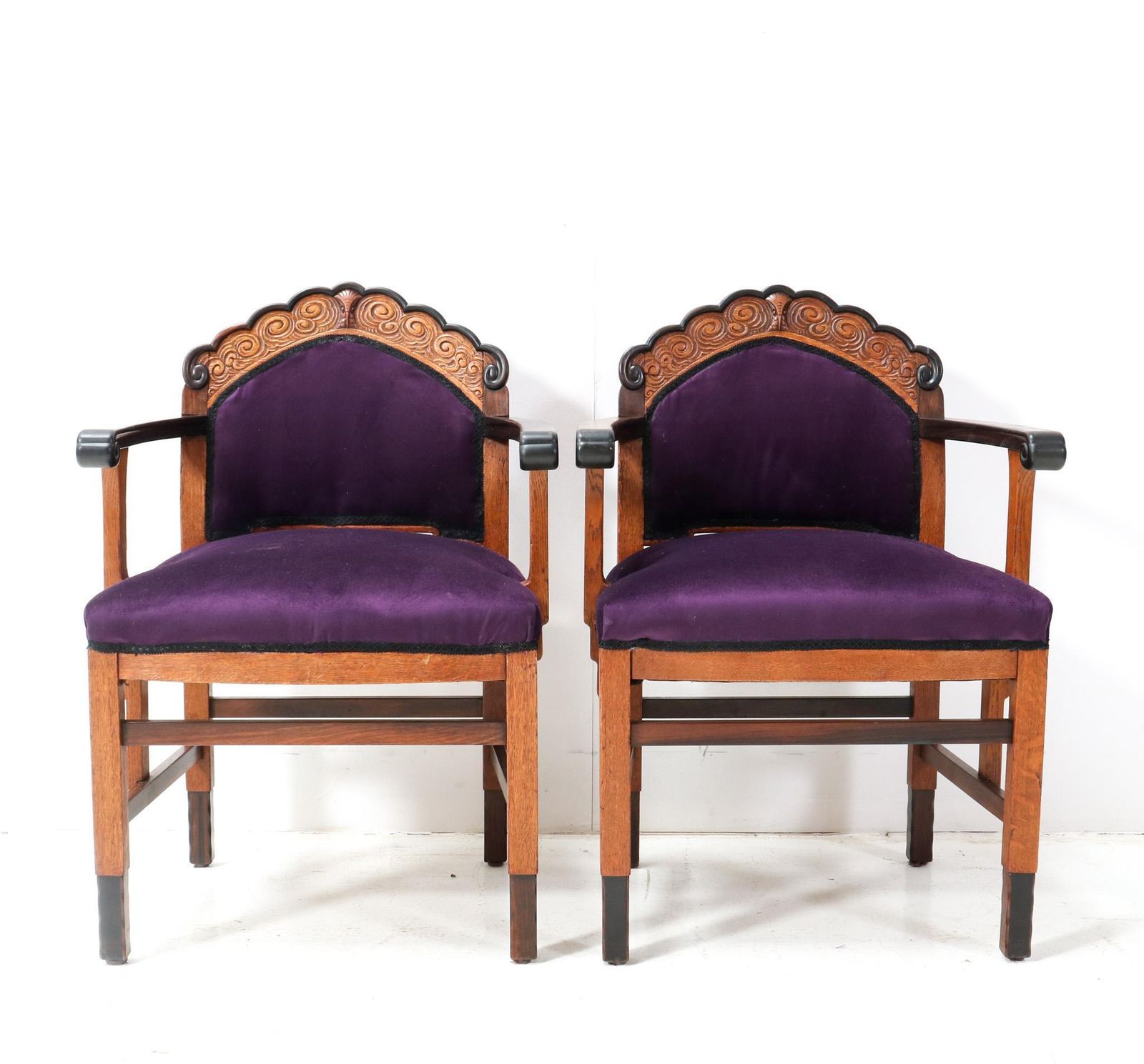 Two Oak Art Deco Amsterdamse School Armchairs, 1920s photo furniture