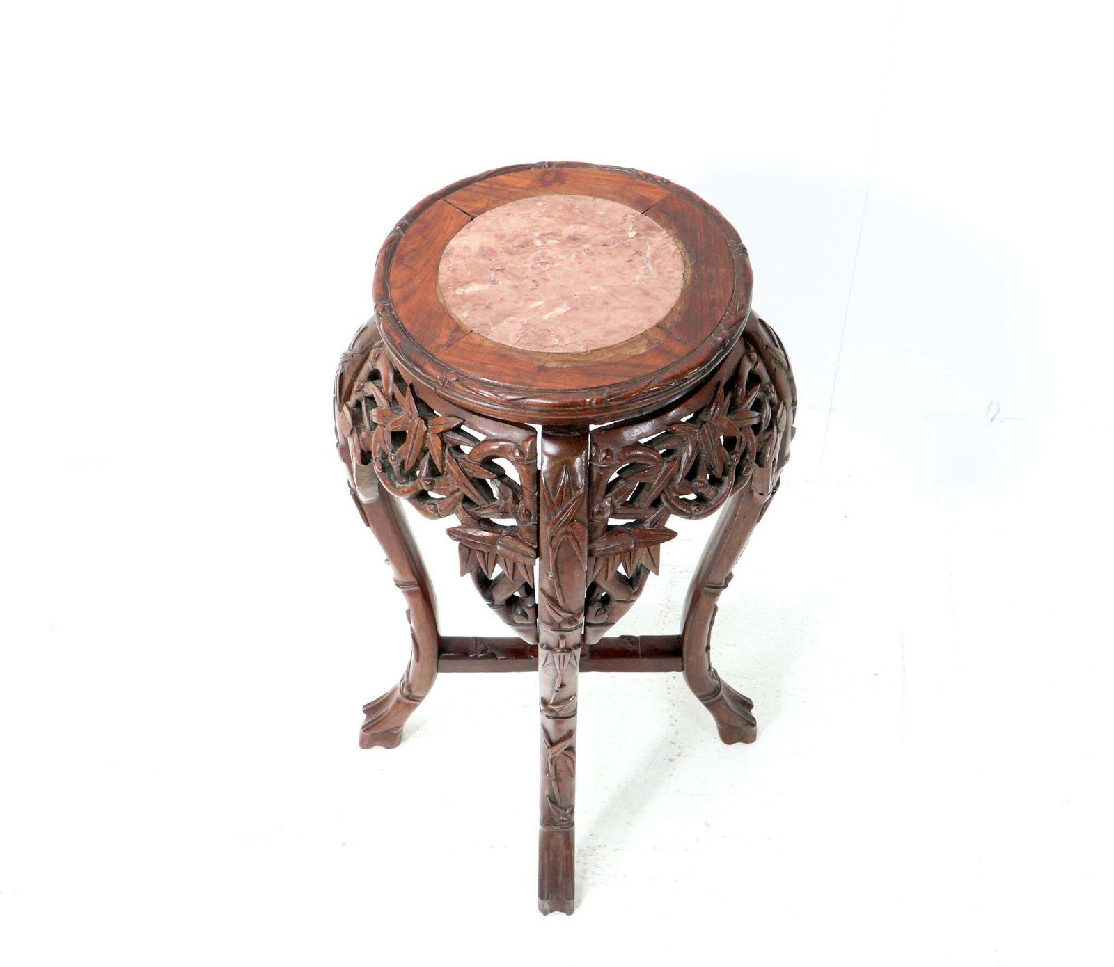 Chinese Hardwood Carved Pedestal Table With Marble Inlaid Top, 1920s photo Home Decor