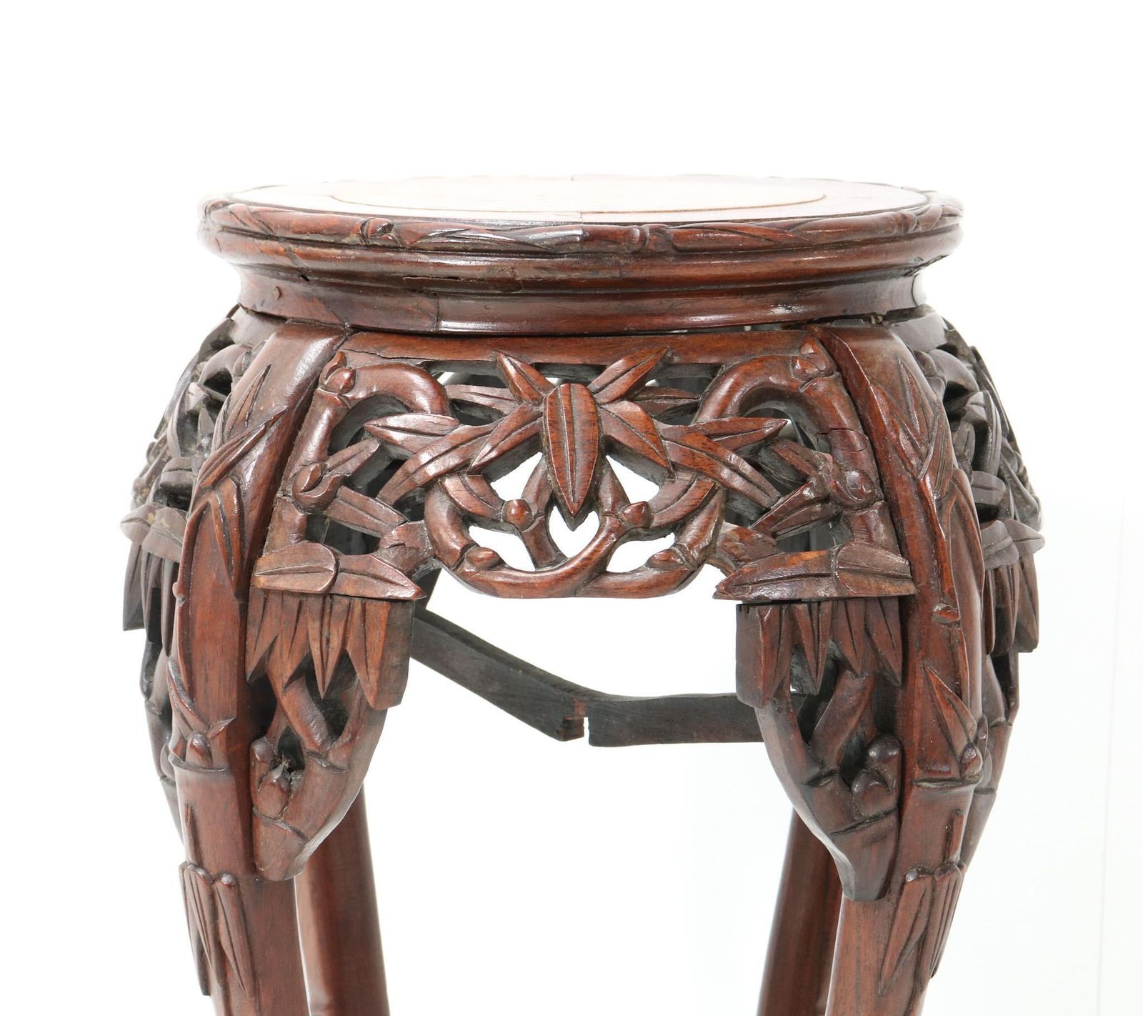 Chinese Hardwood Carved Pedestal Table With Marble Inlaid Top, 1920s photo buy
