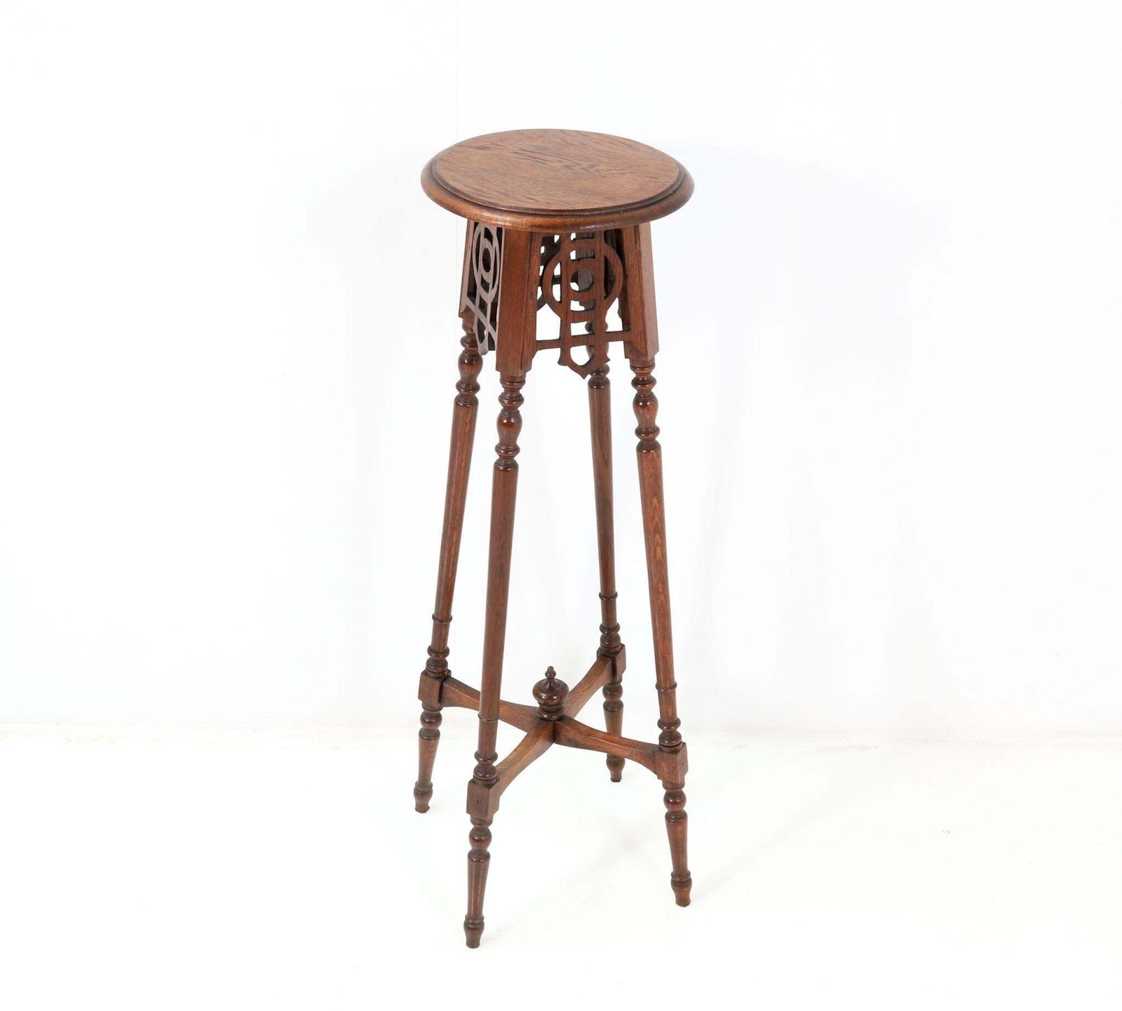 Oak Art Nouveau Pedestal Table Or Plant Stand, 1900s photo Home Decor