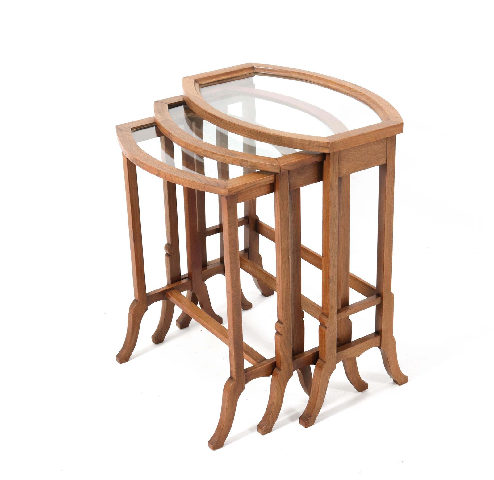 Oak Art Nouveau Nesting Tables With Glass Tops, 1900s photo Furniture
