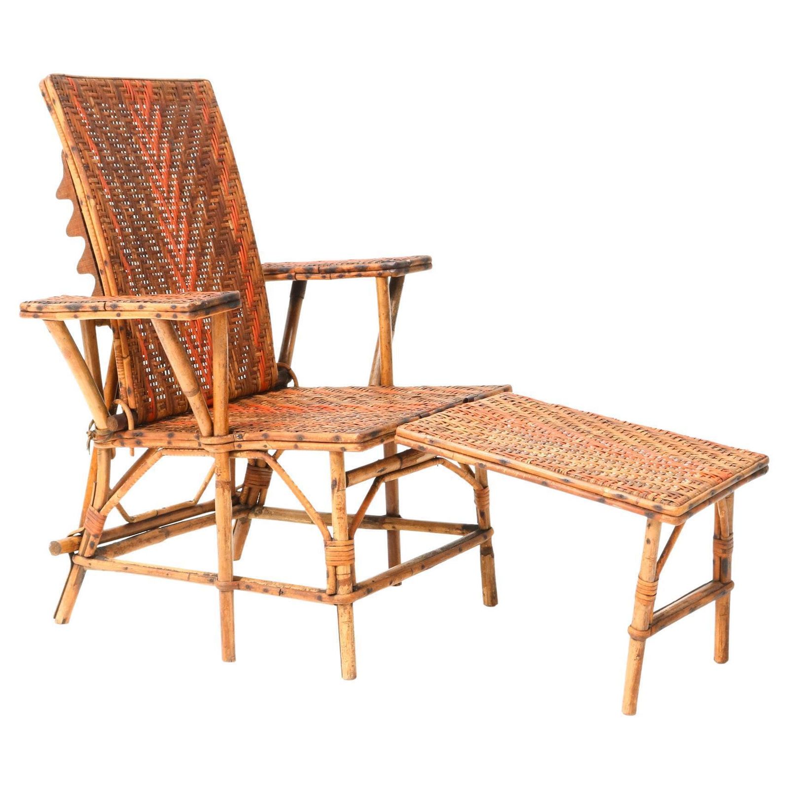 Rattan Art Nouveau Children's Folding Deck Chair Or Lounge Chair, 1900s