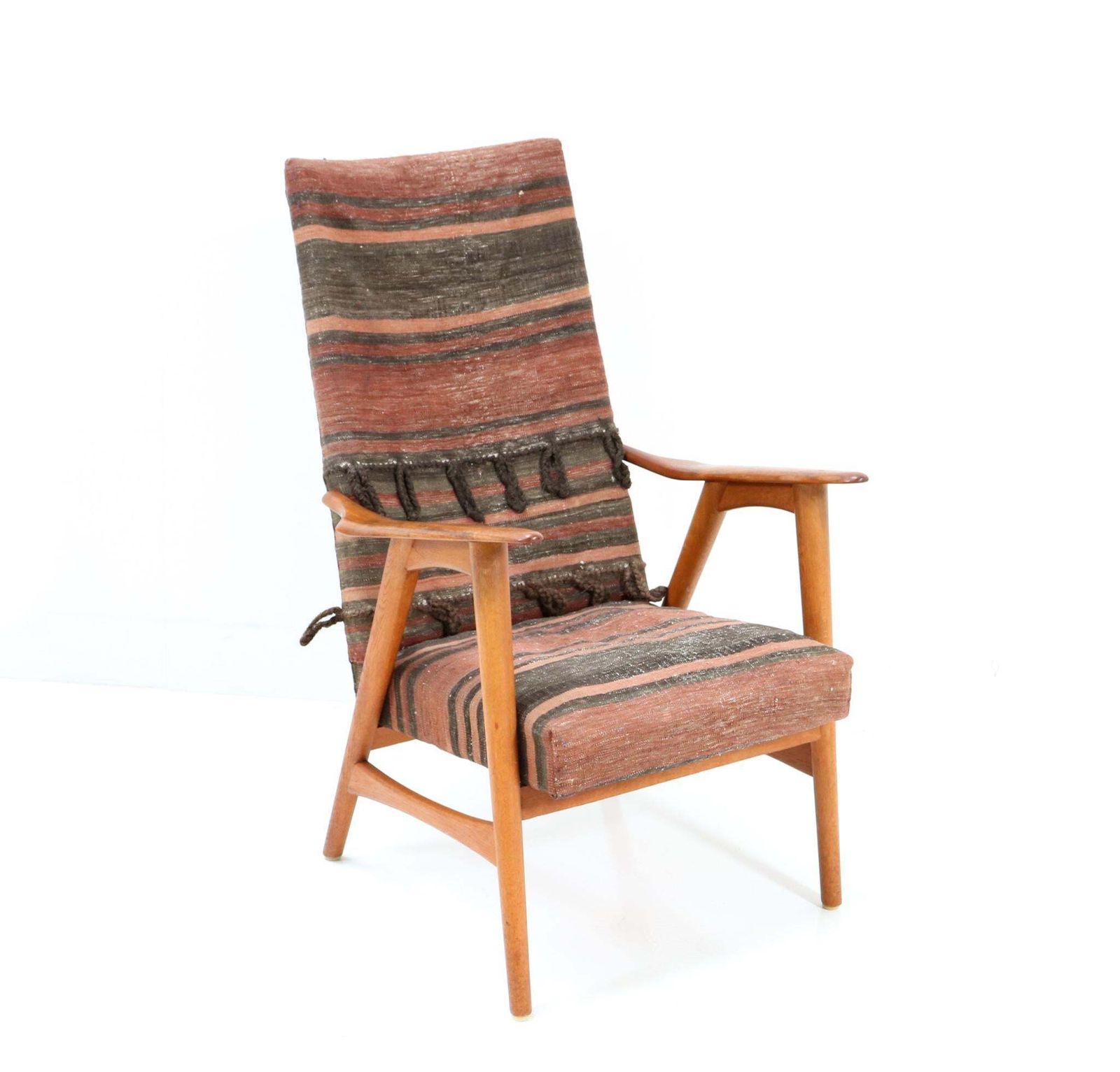 Teak Mid Century Modern Lounge Chair With Kilim Upholstery, 1960s photo Furniture