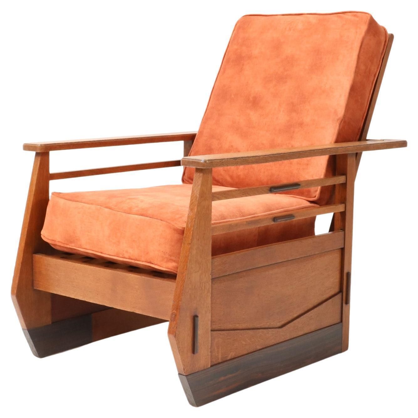 Oak Art Deco Amsterdamse School Lounge Chair Or Folding Chair, 1920s