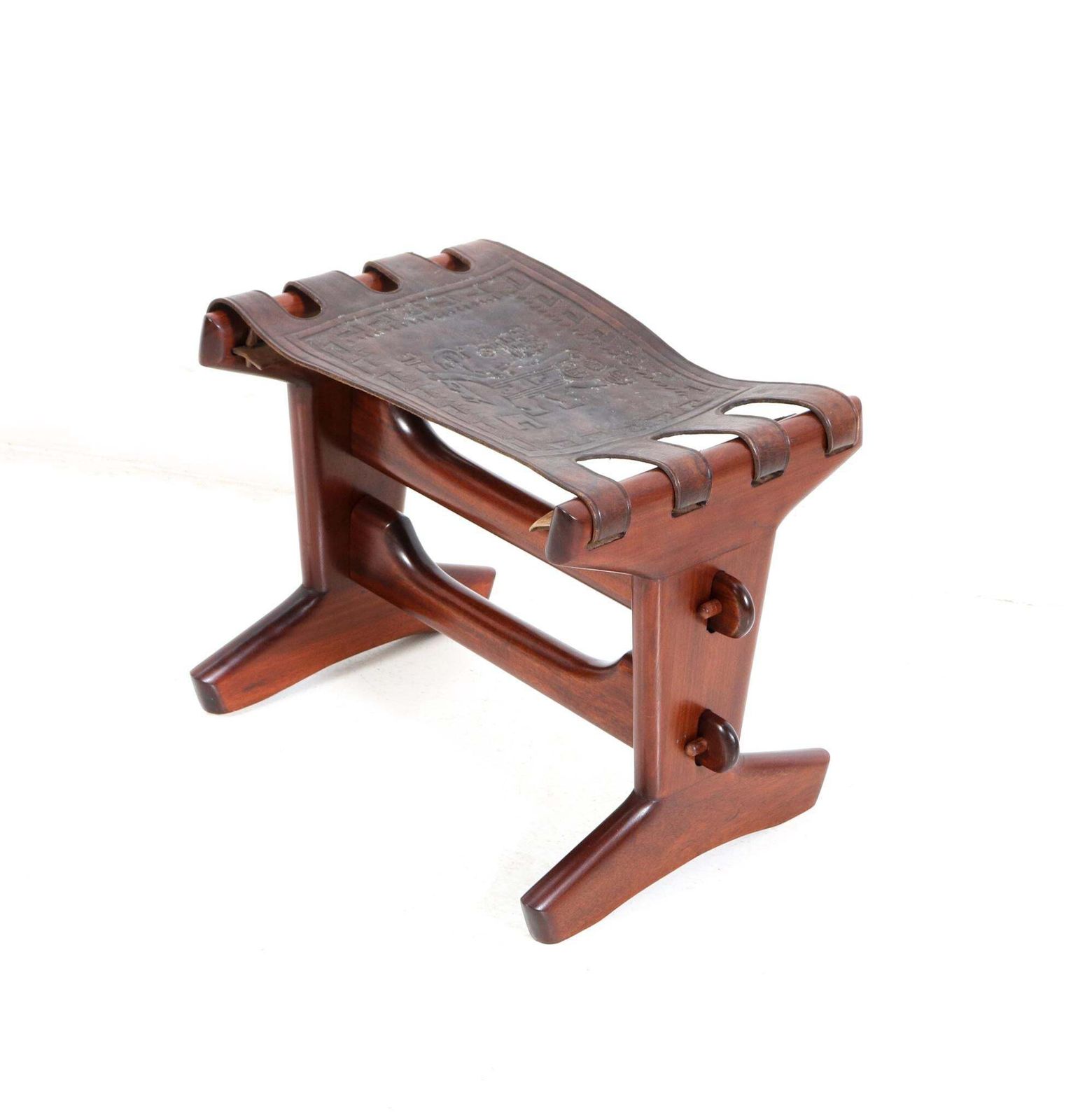 Walnut Mid Century Modern Stool By Angel Pazmino For Muebles De Estilo, 1960s photo for sale