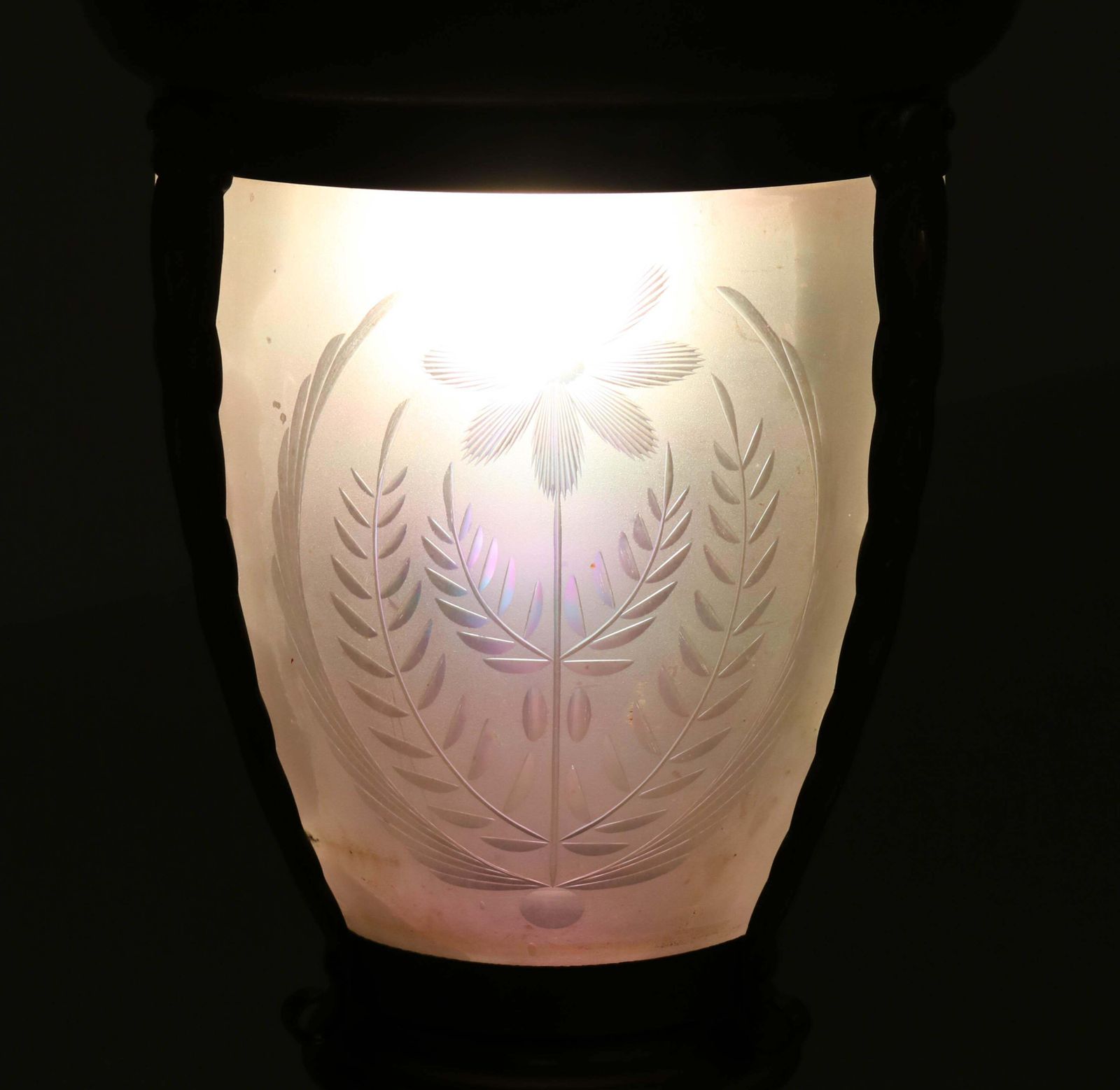 Brass Art Nouveau Lantern Or Pendant Lamp With Petrol Glass Shade, 1900s photo vinterior