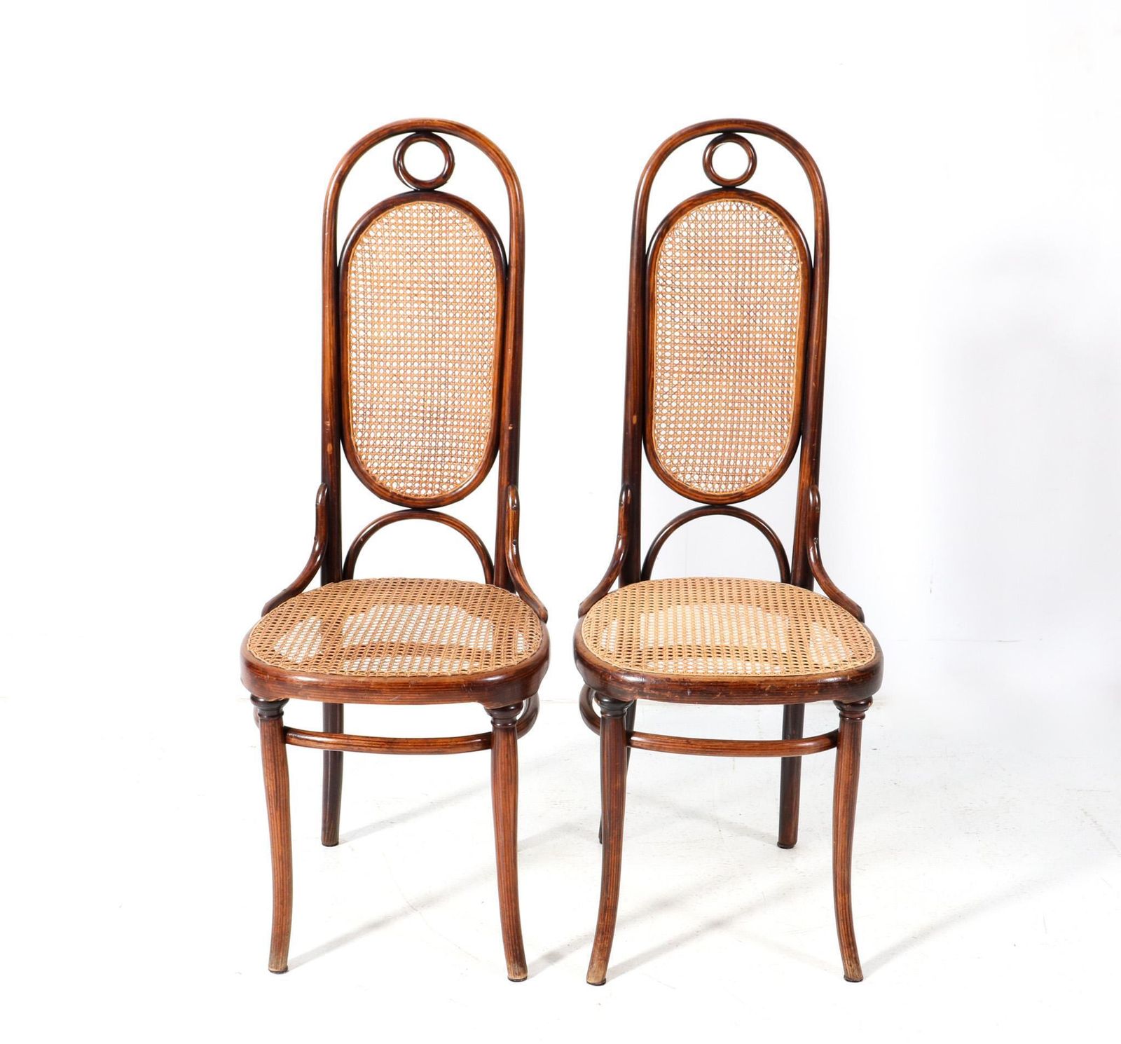 Pair Of Beech Art Nouveau High Back Chairs Model 17 By Michael Thonet, 1890s photo for sale