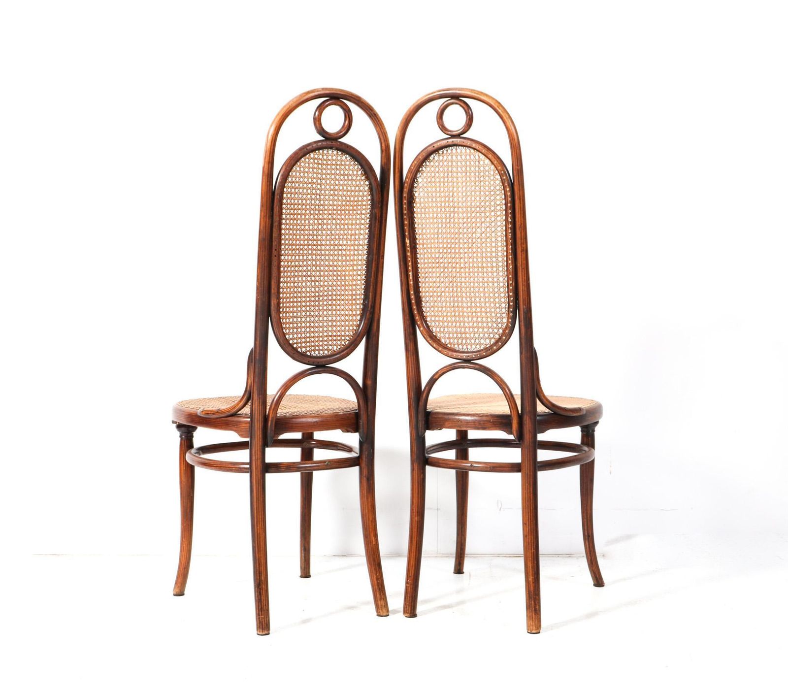 Pair Of Beech Art Nouveau High Back Chairs Model 17 By Michael Thonet, 1890s photo 1240.0