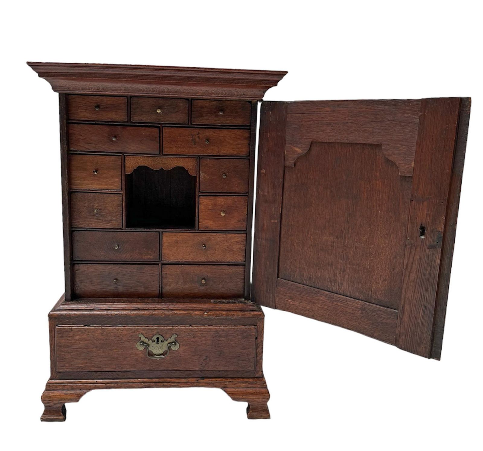 Antique Oak English Miniature Art Cabinet With Fourteen Inner Drawers, 1840s photo vinterior