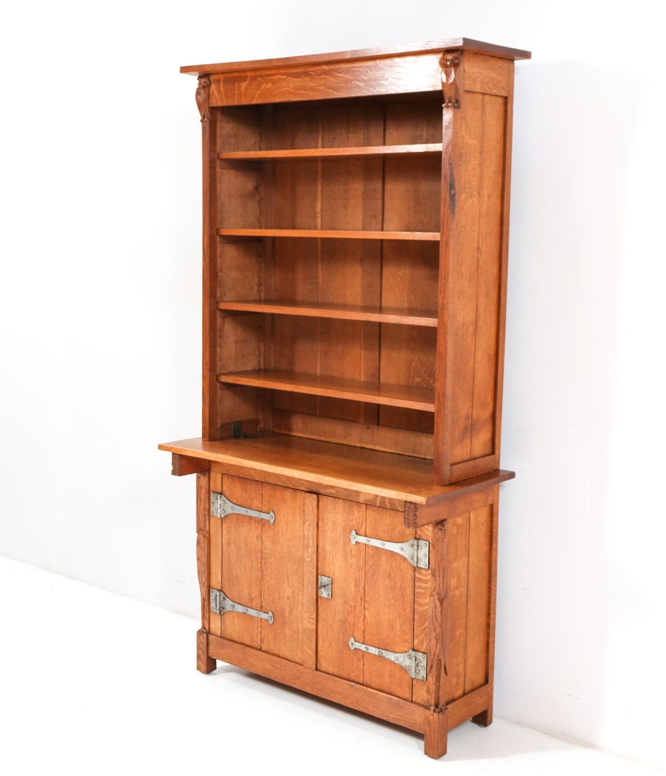 Oak Arts & Crafts Two Piece Bookcase By Alexander J. Kropholler, 1890s photo for sale